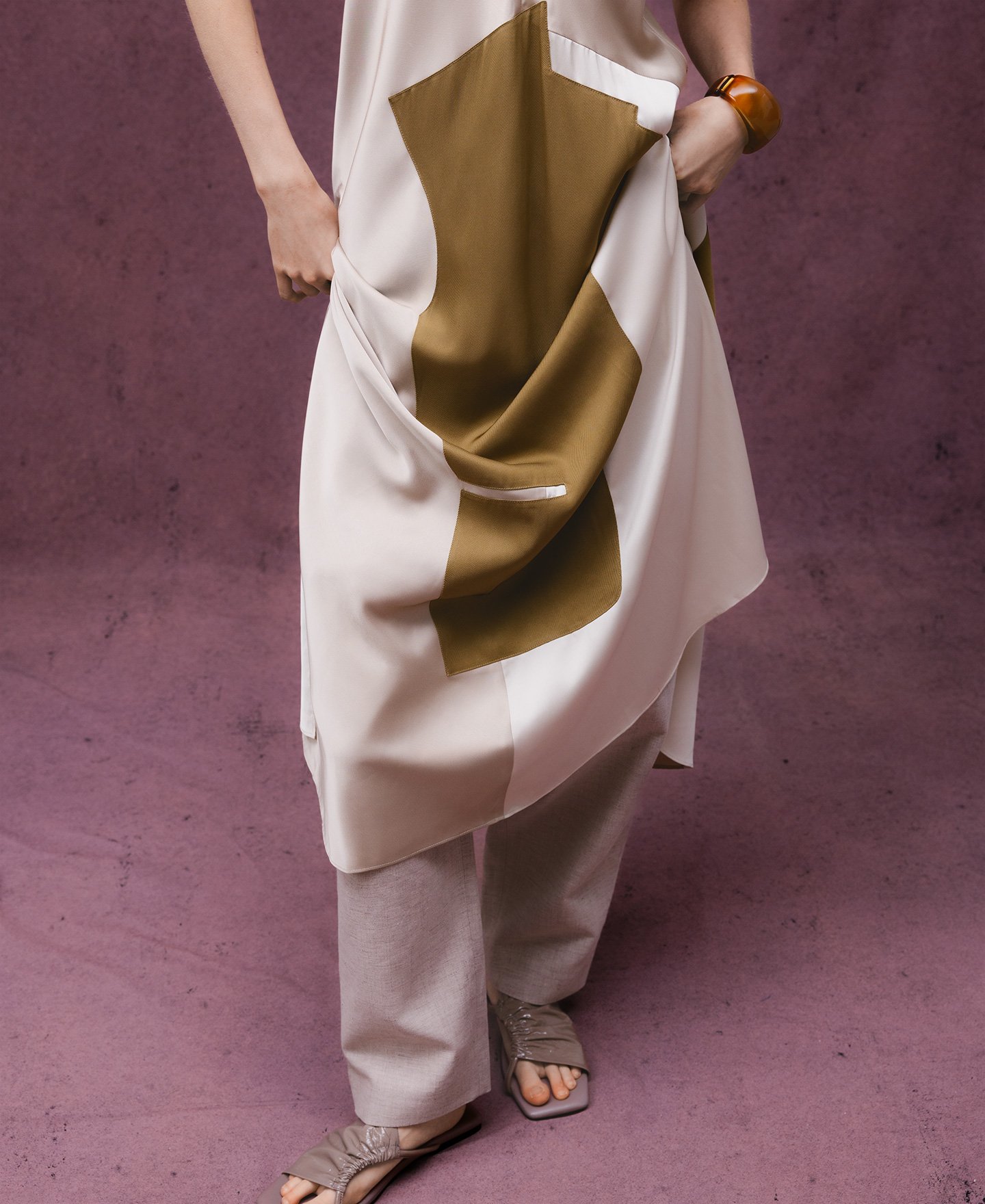 Slip dress with overlay pieces woman image number 4