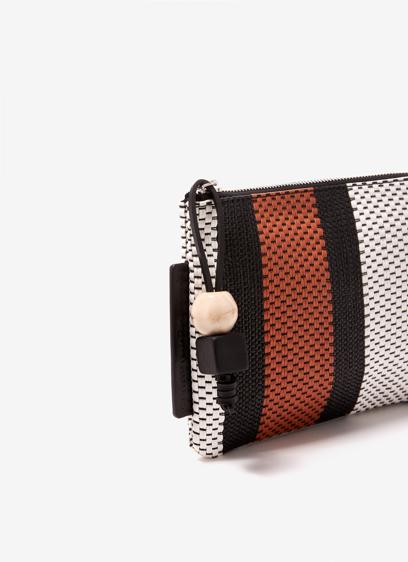 Striped flat wallet with raffia finish image number 1