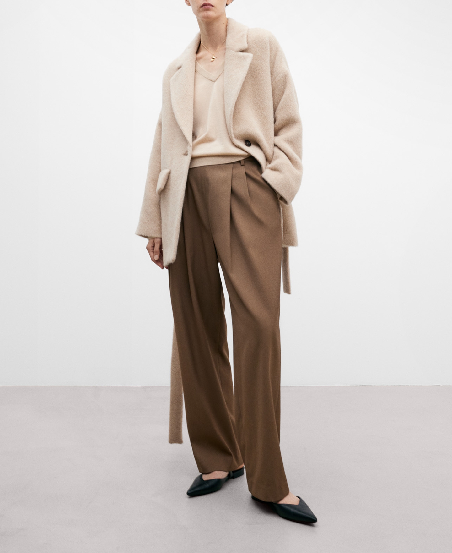 Jersey lana merino crema para mujer image number 1