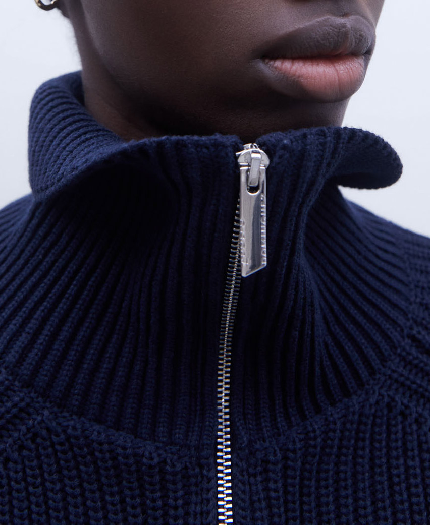 Funnel collar knitted jacket image number 3