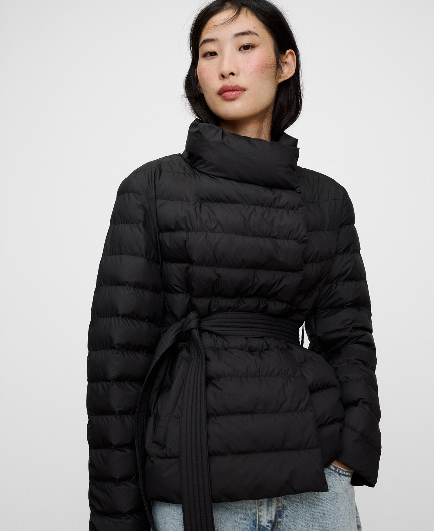 Padded cross-front jacket with belt image number 0