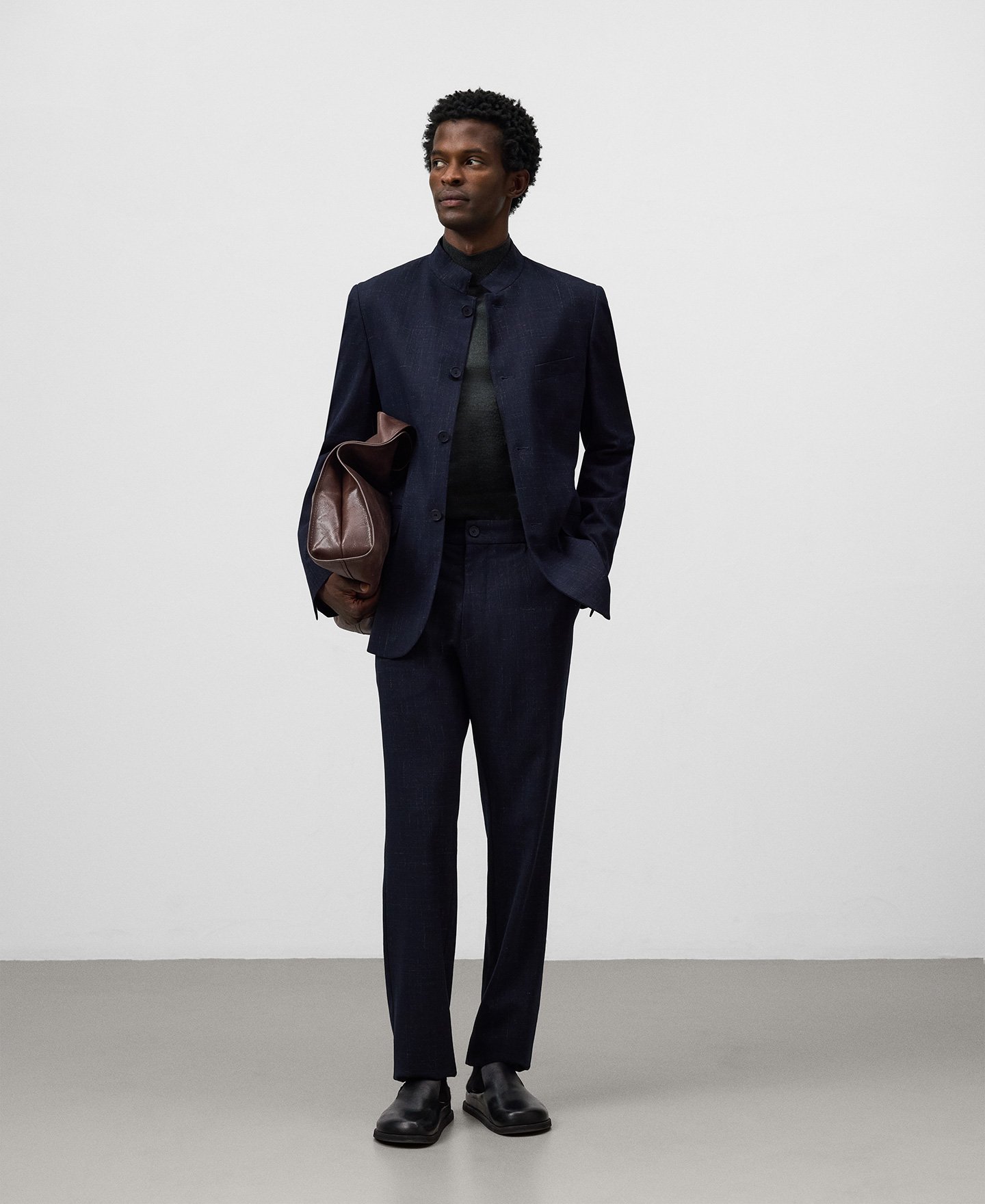Mandarin collar structured blazer man image number 1