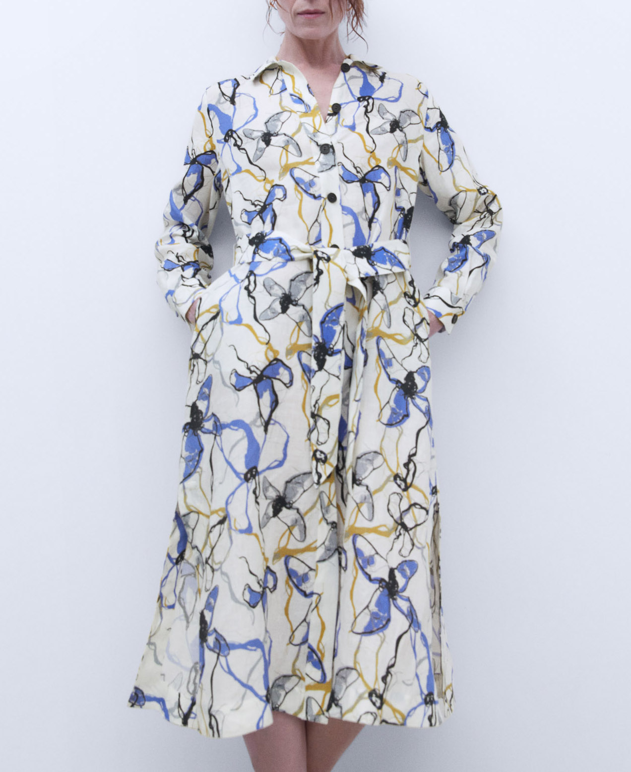 Printed linen shirt dress image number 0