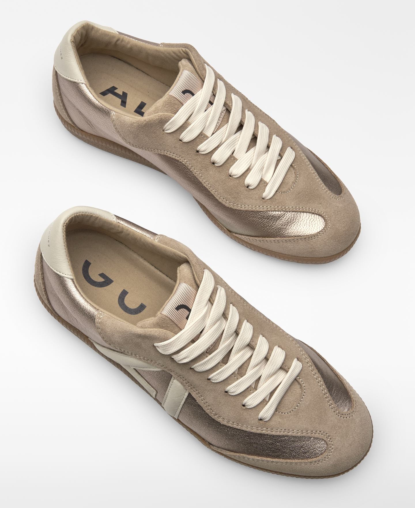 Logo metallic leather sneaker woman image number 1