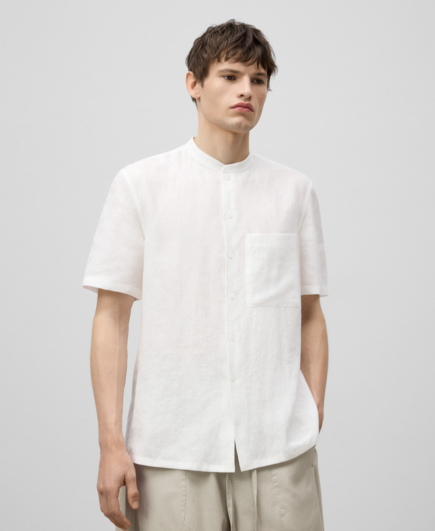 European linen Mandarin collar shirt man image number 0