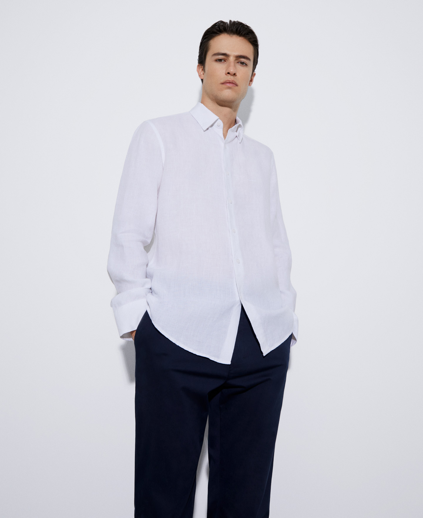 Linen lapel collar shirt image number 0