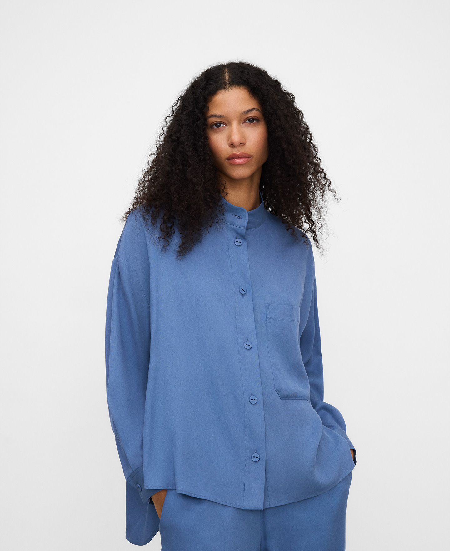 Mandarin collar loose shirt image number 0