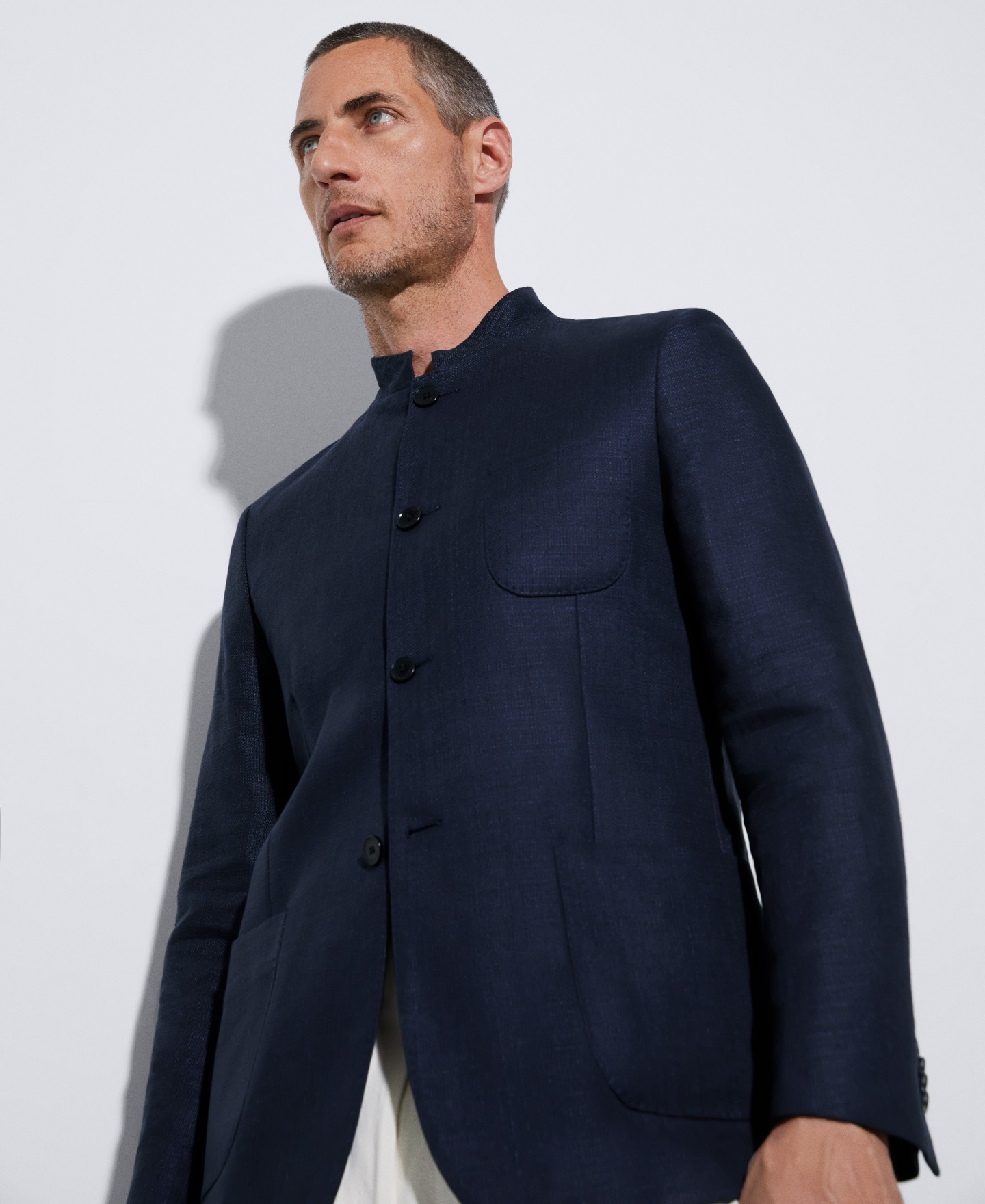 Cotton and linen Mao collar blazer image number 3