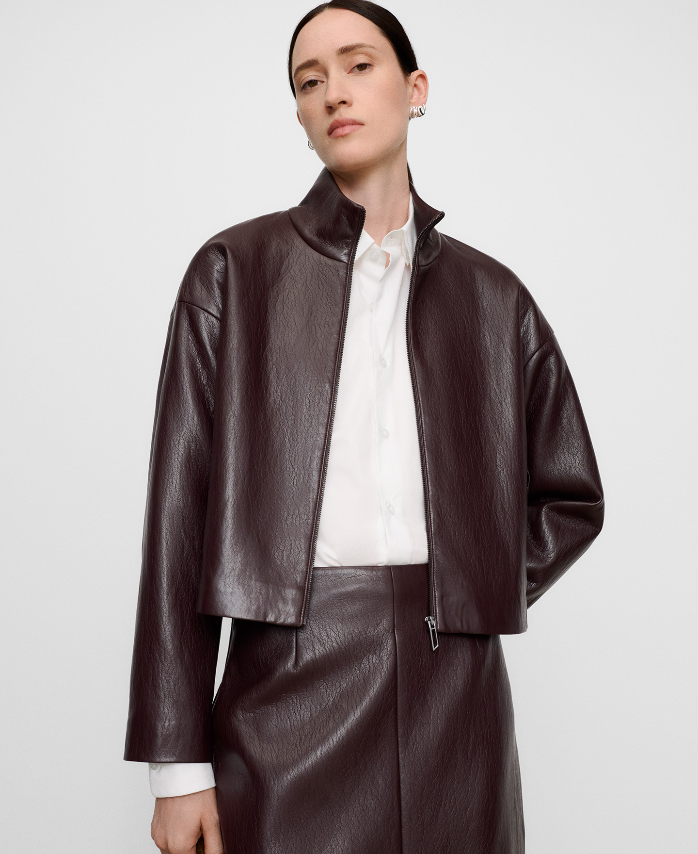 Non-Leather band collar short jacket image number 0