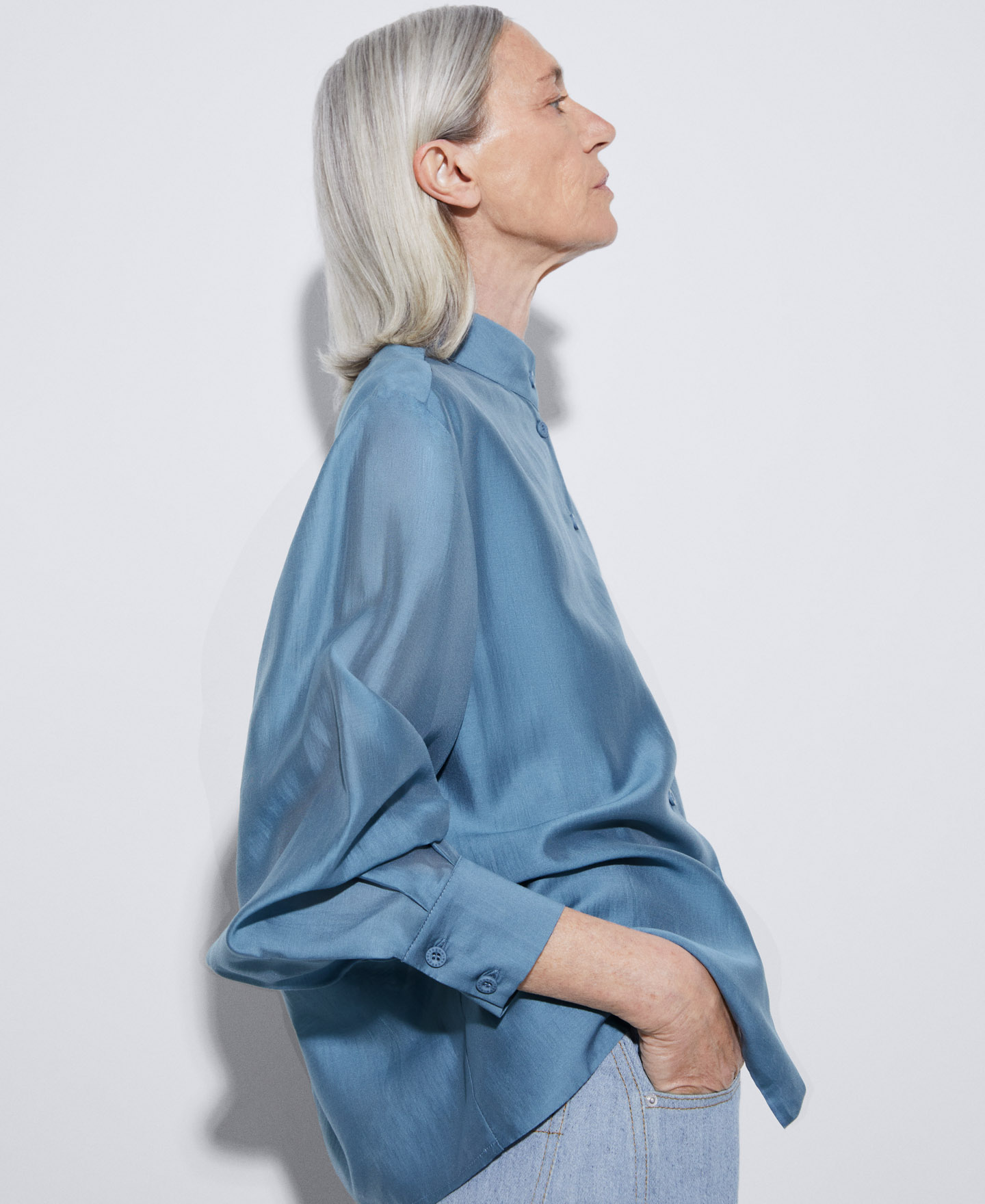 Lyocell mandarin collar blouse image number 3