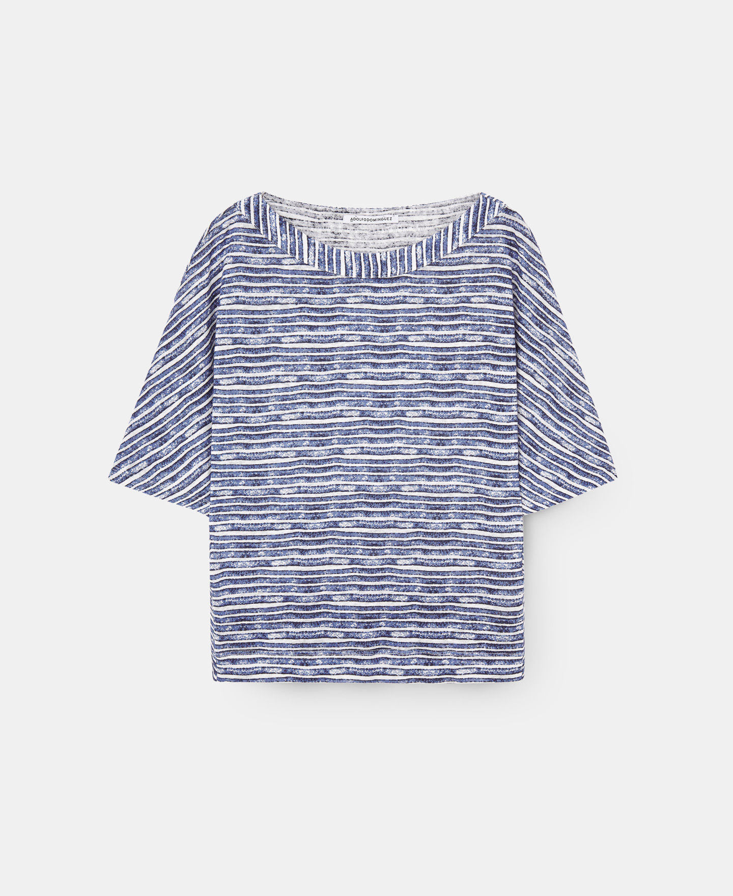 Camiseta de rayas en lino azul image number 4