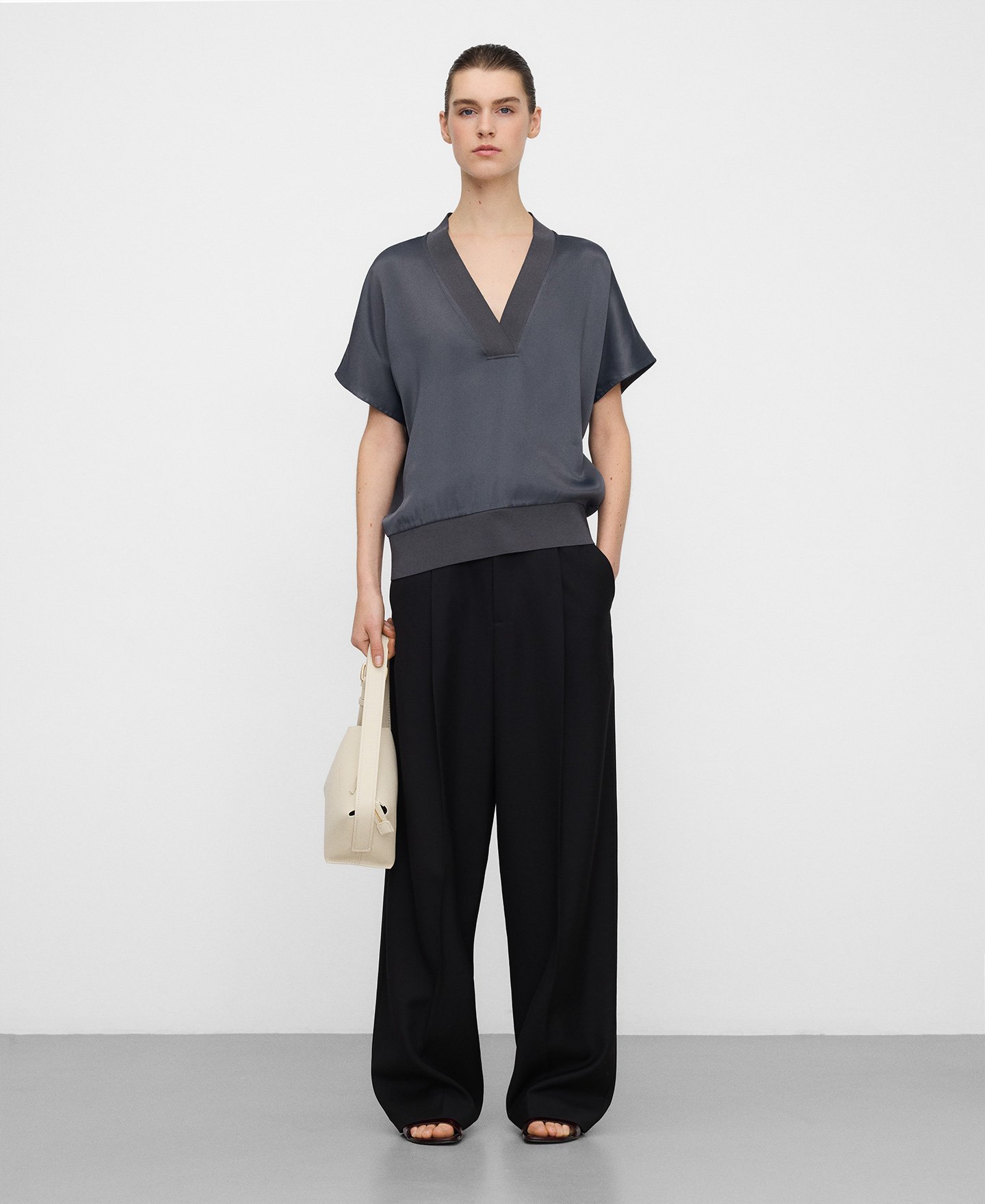 Double-fabric V-neck T-shirt image number 1