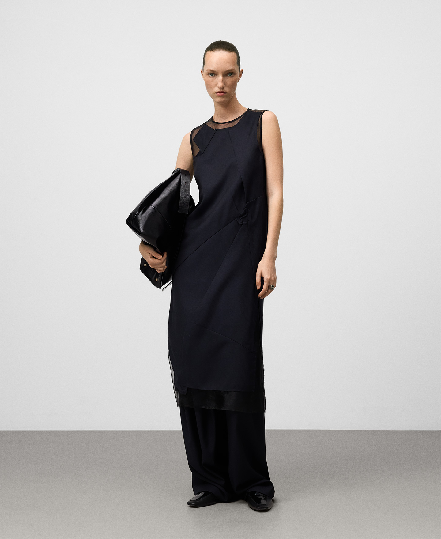 Vestido combinado efecto arrugado mujer image number 1