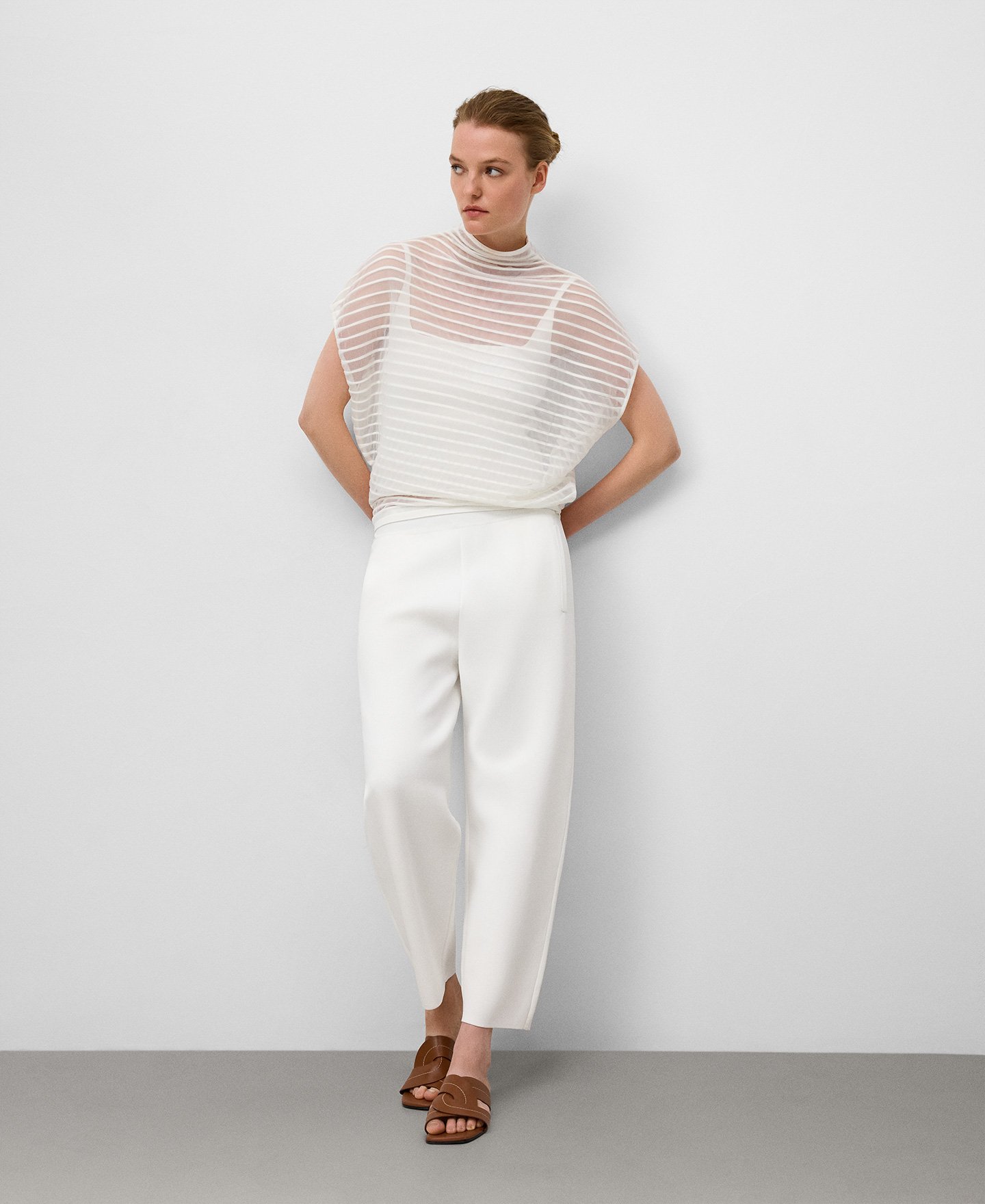 Sheer striped sweater woman image number 1
