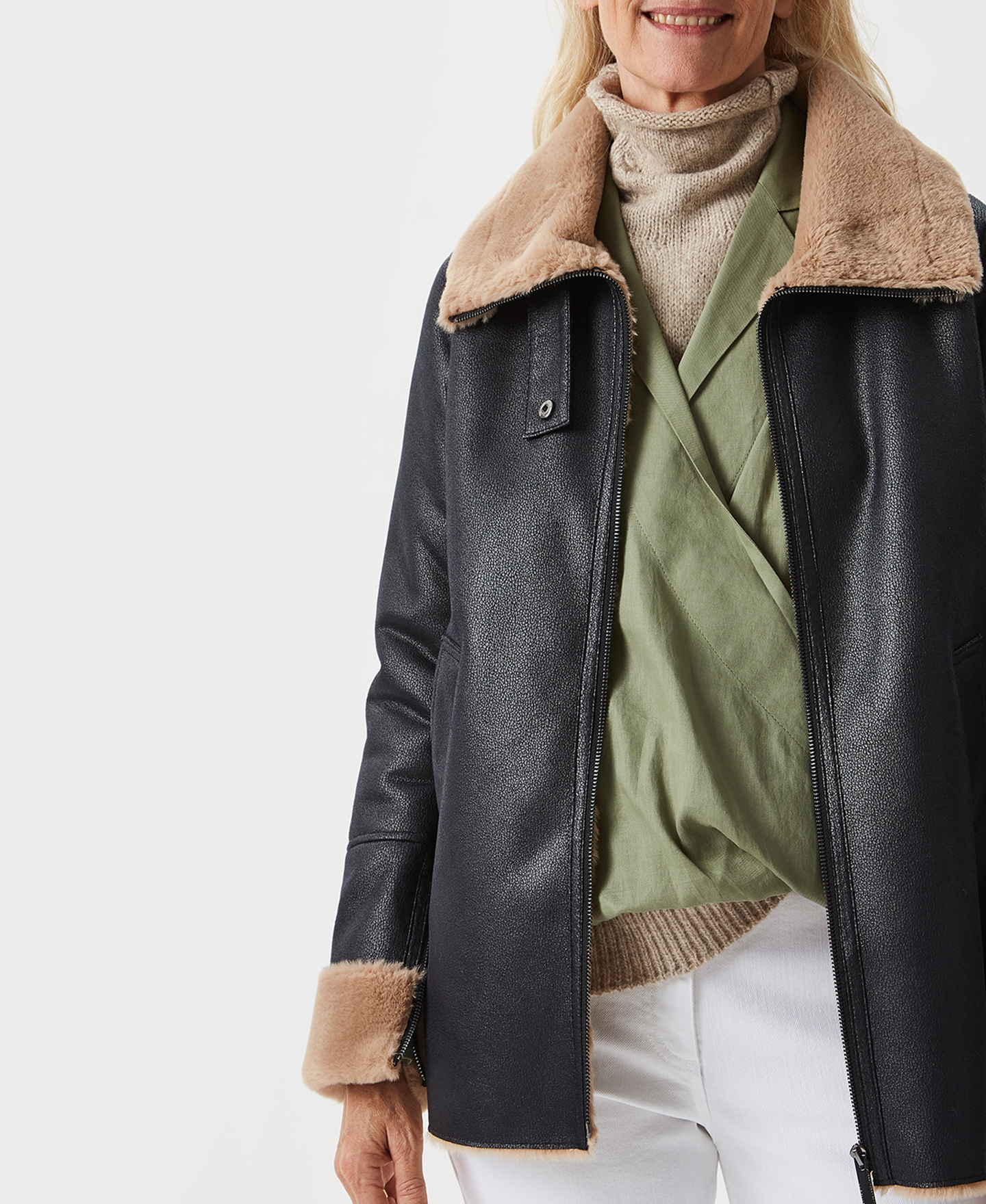 Faux leather jacket with faux-fur lining image number 1