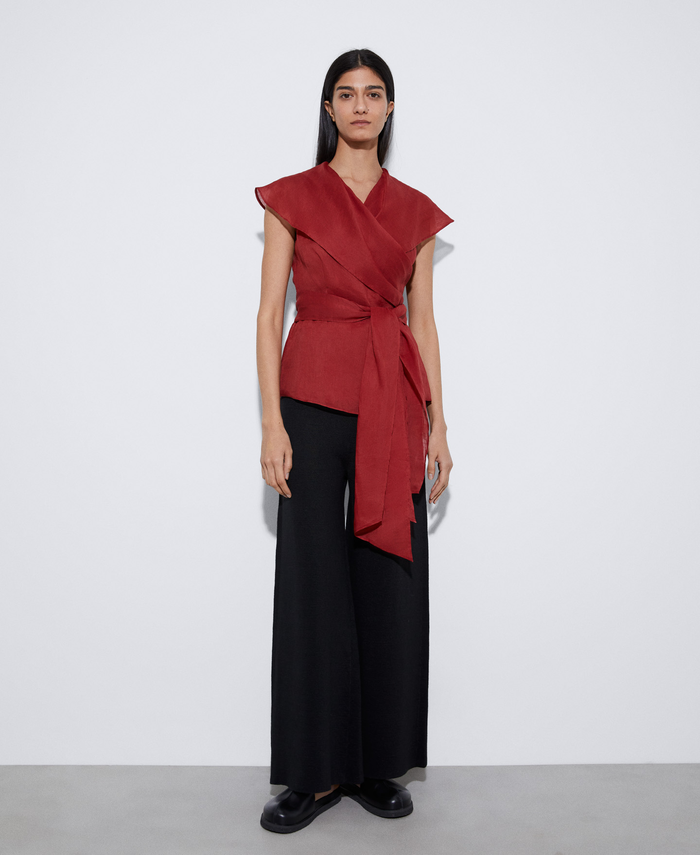 Cropped shawl top with shawl collar image number 1