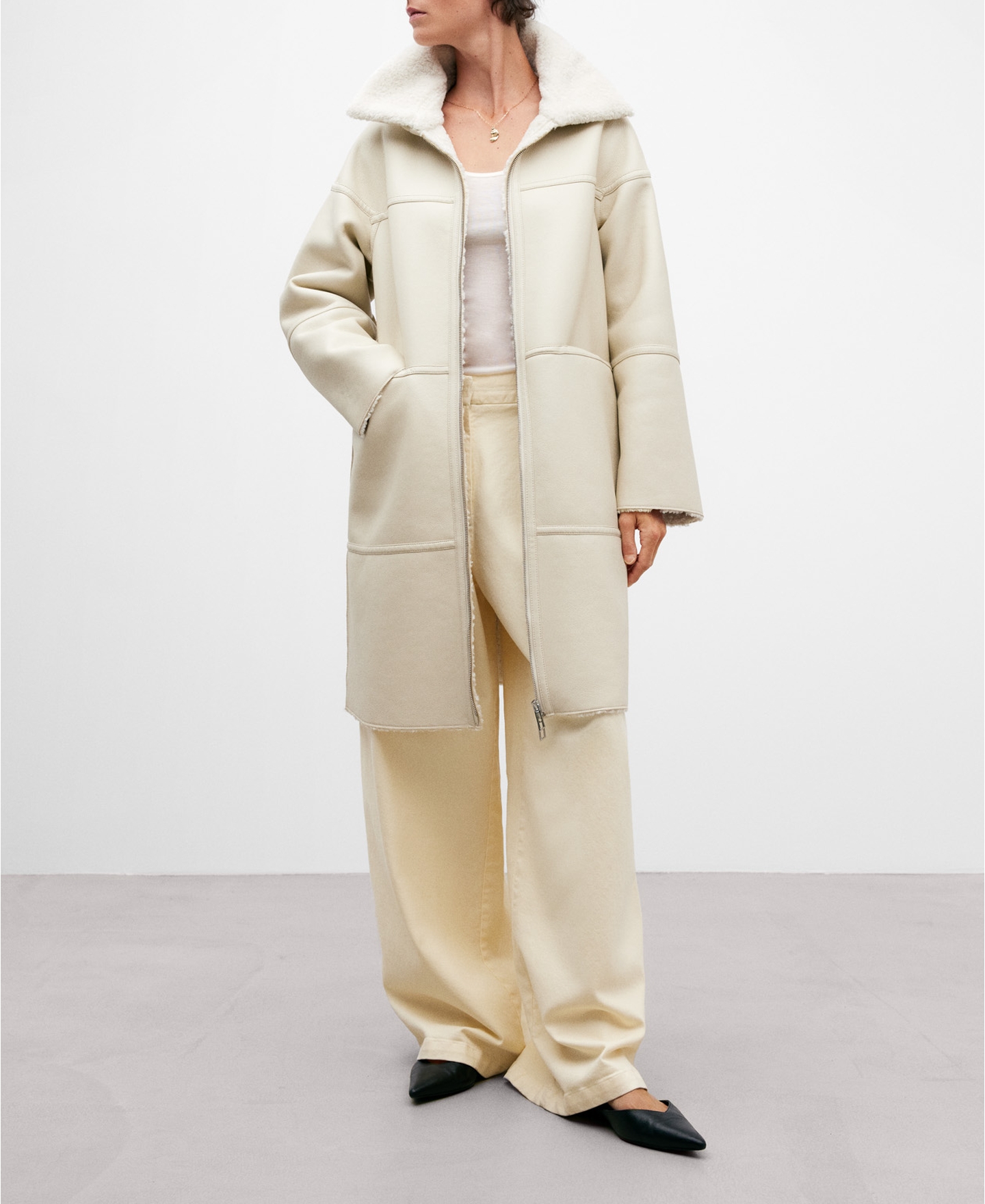 Leather texture long coat for women image number 1