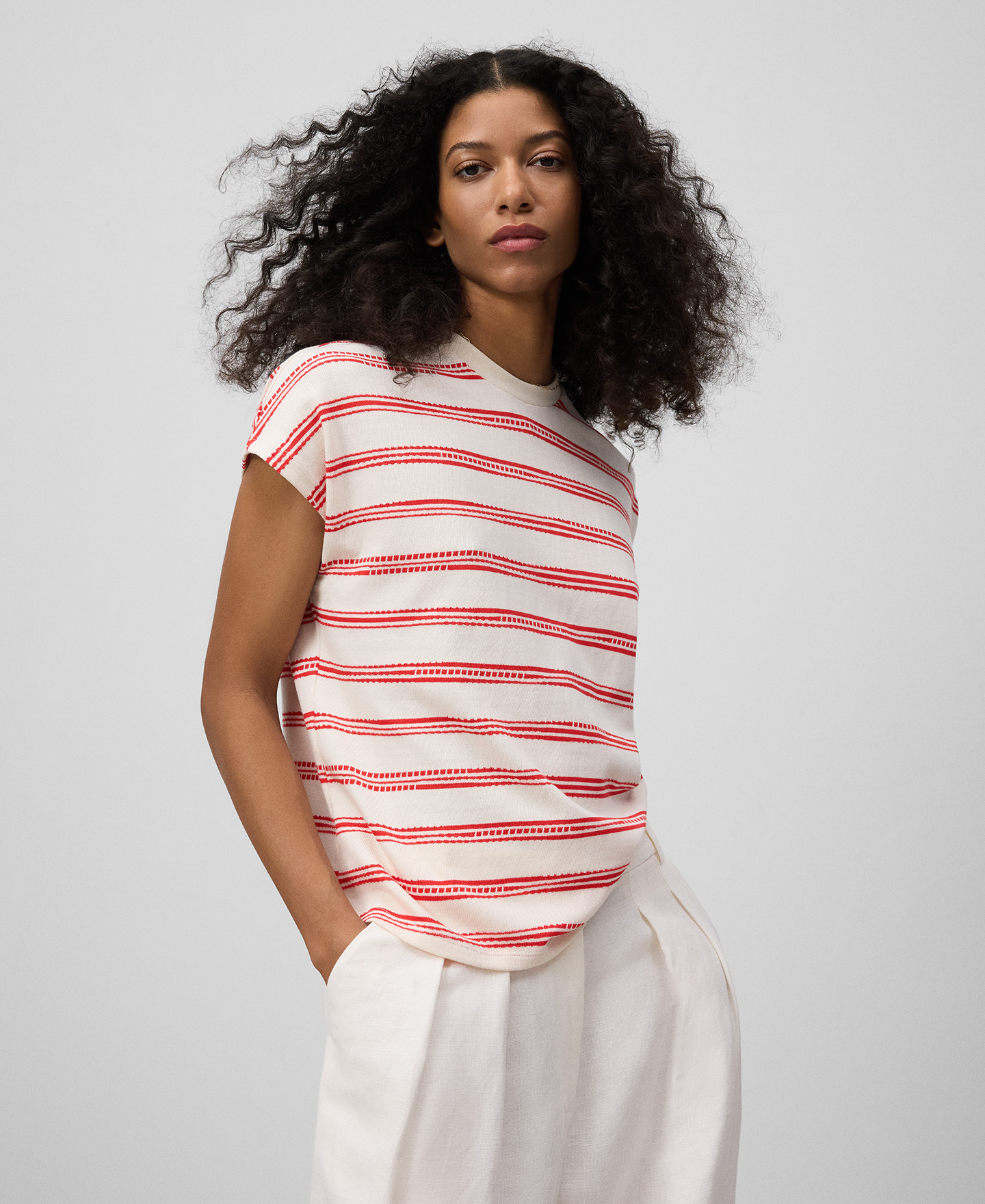 Striped jacquard cotton T-shirt woman image number 0