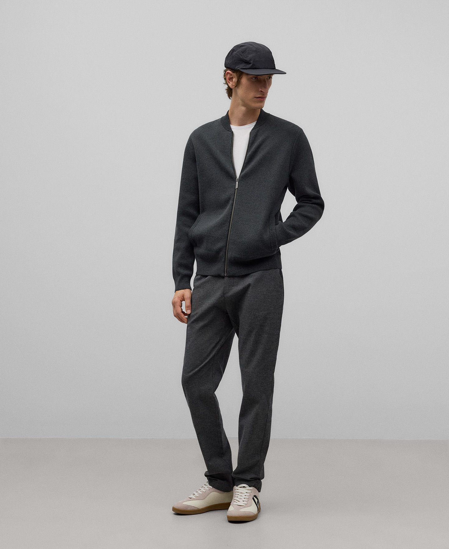 Microtextured chino trousers man image number 1
