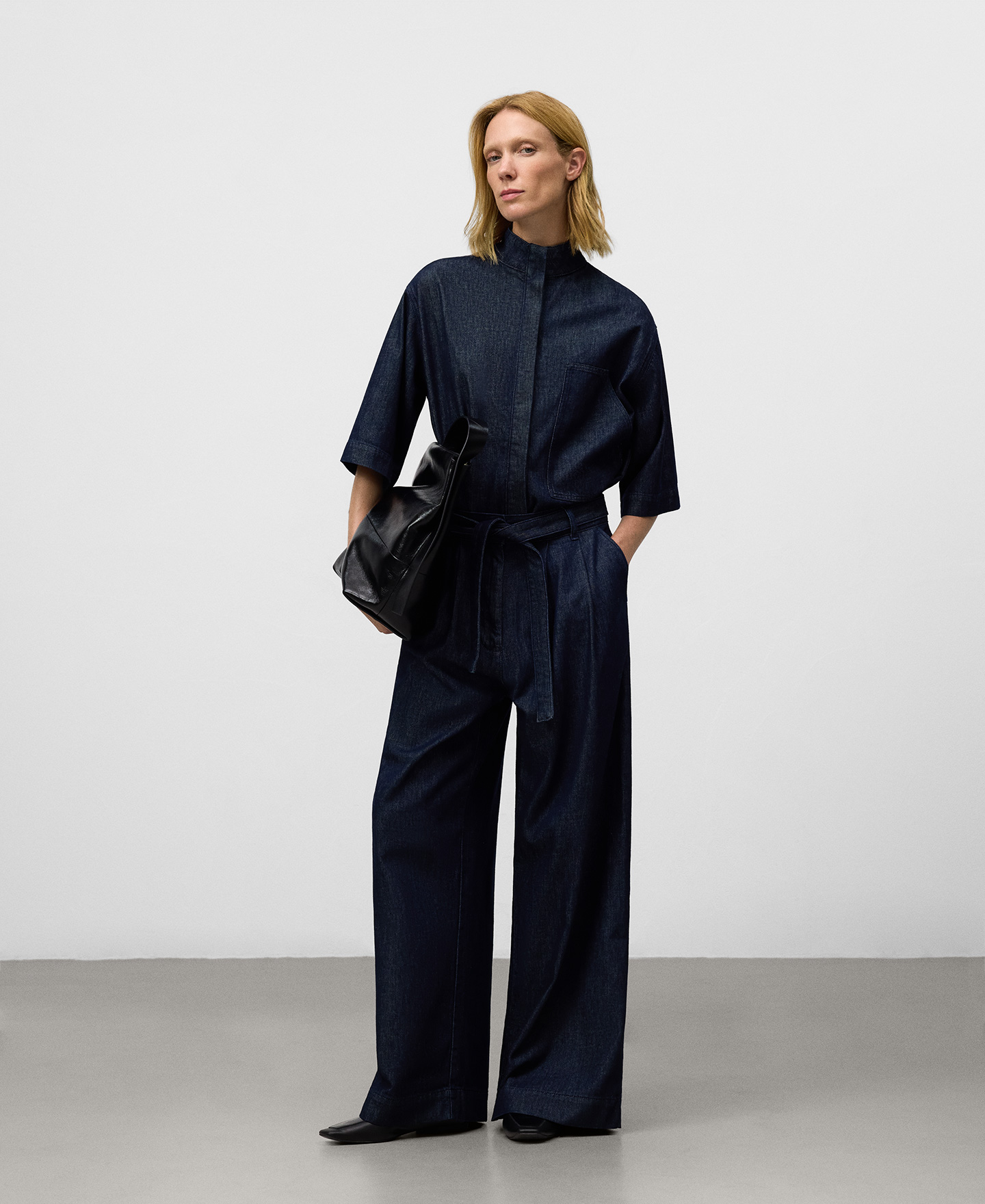 Cotton denim boxy shirt woman image number 1