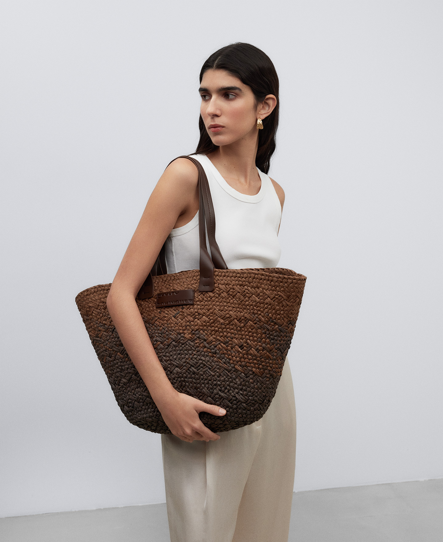 Maxi braided paper shopper bag woman image number 4