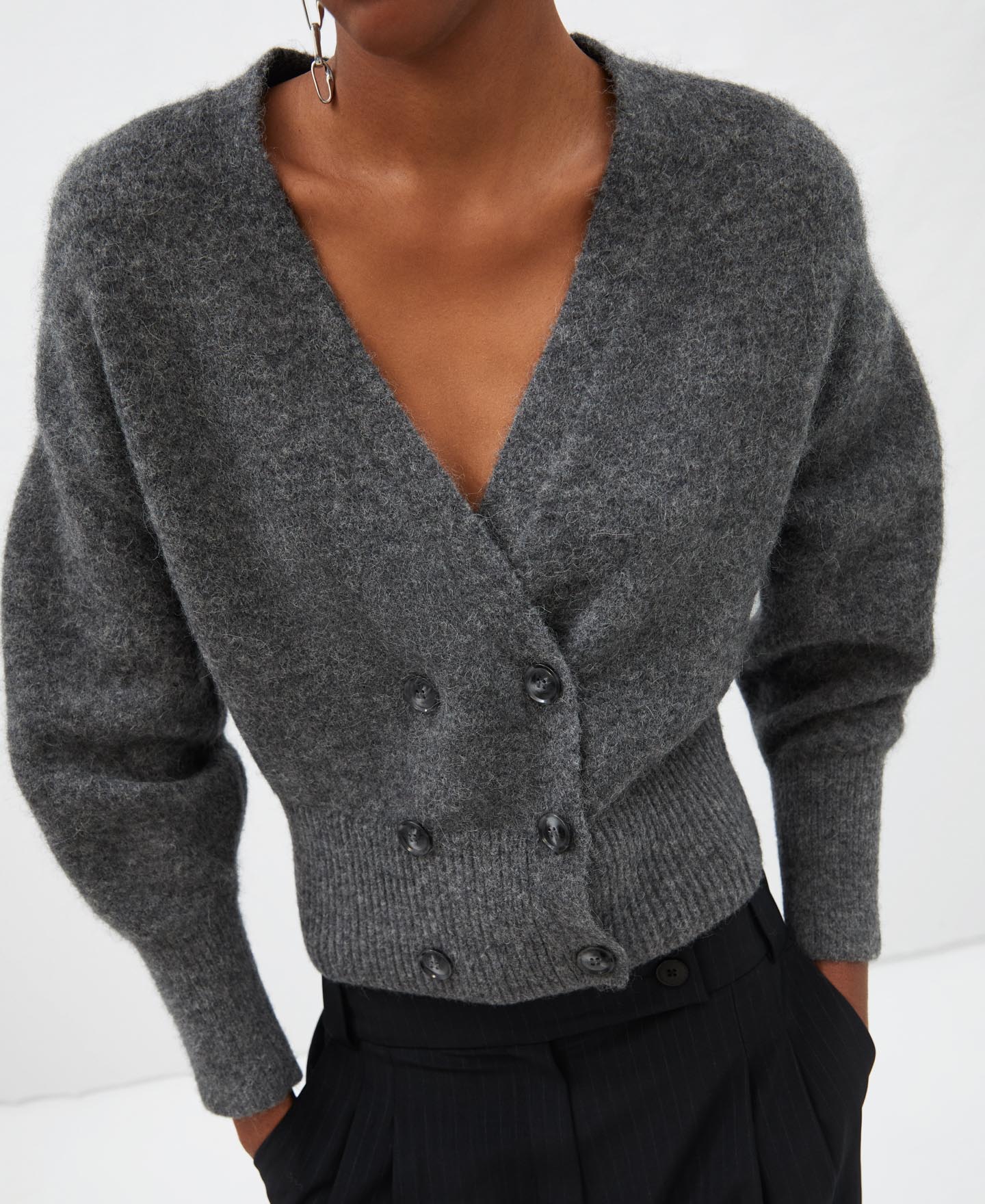 Puffed sleeve alpaca jacket image number 3