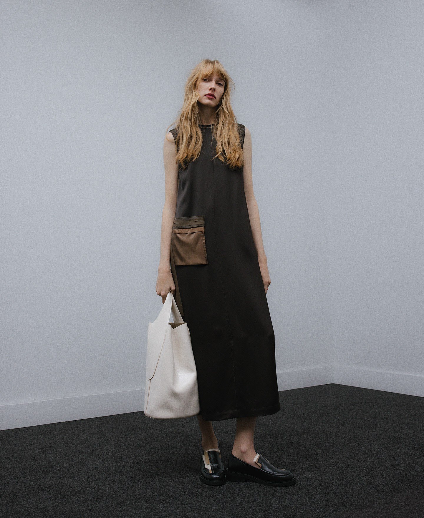 Midi dress with overlay pieces woman image number 1