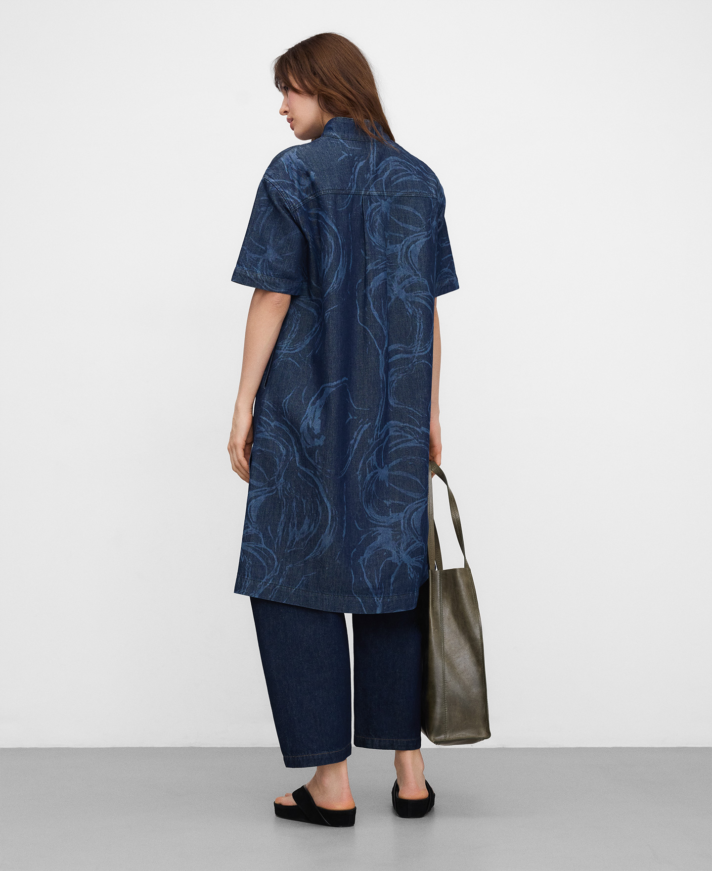 Printed denim shirt dress image number 2