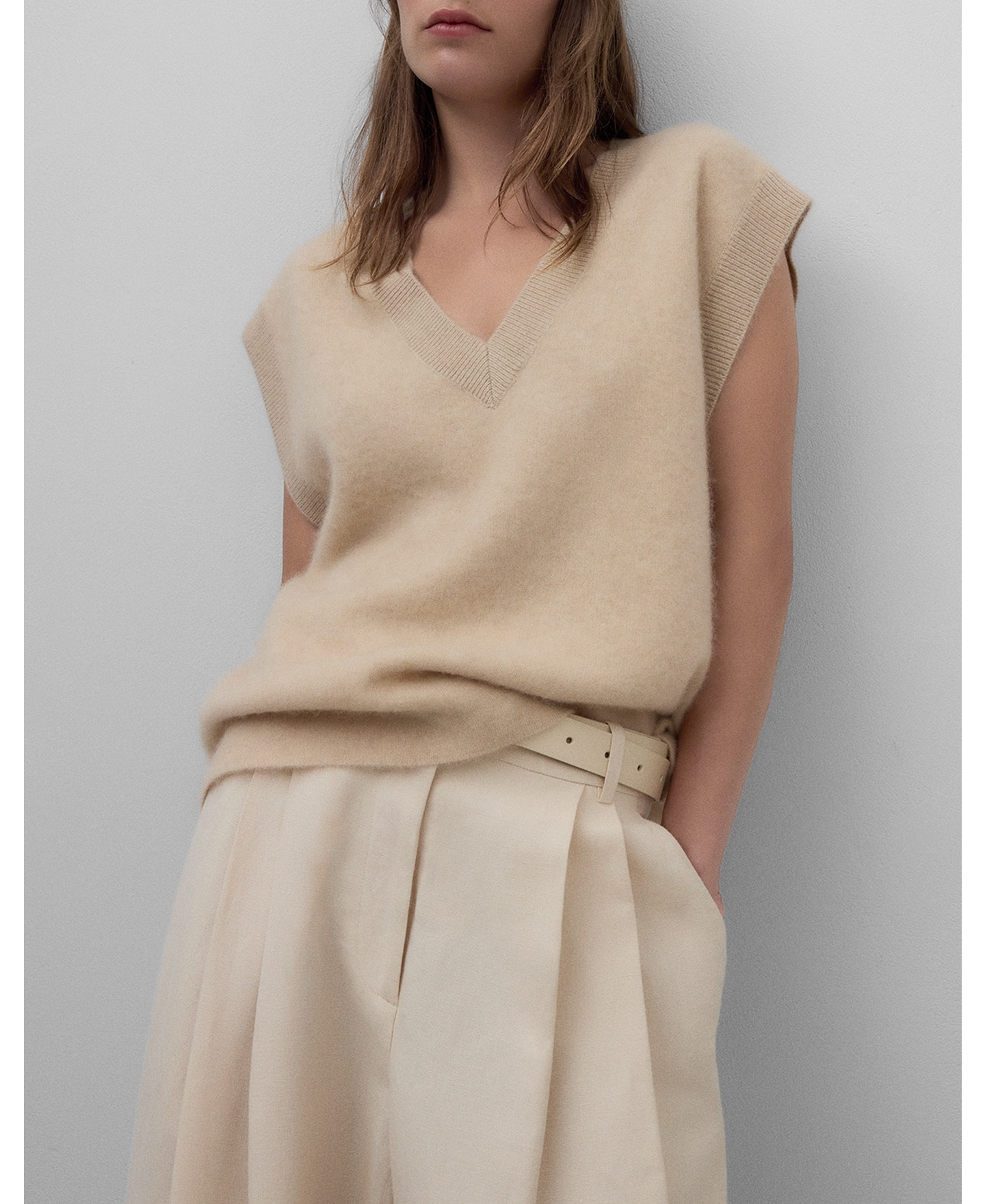 Chaleco punto mezcla cashmere mujer image number 0