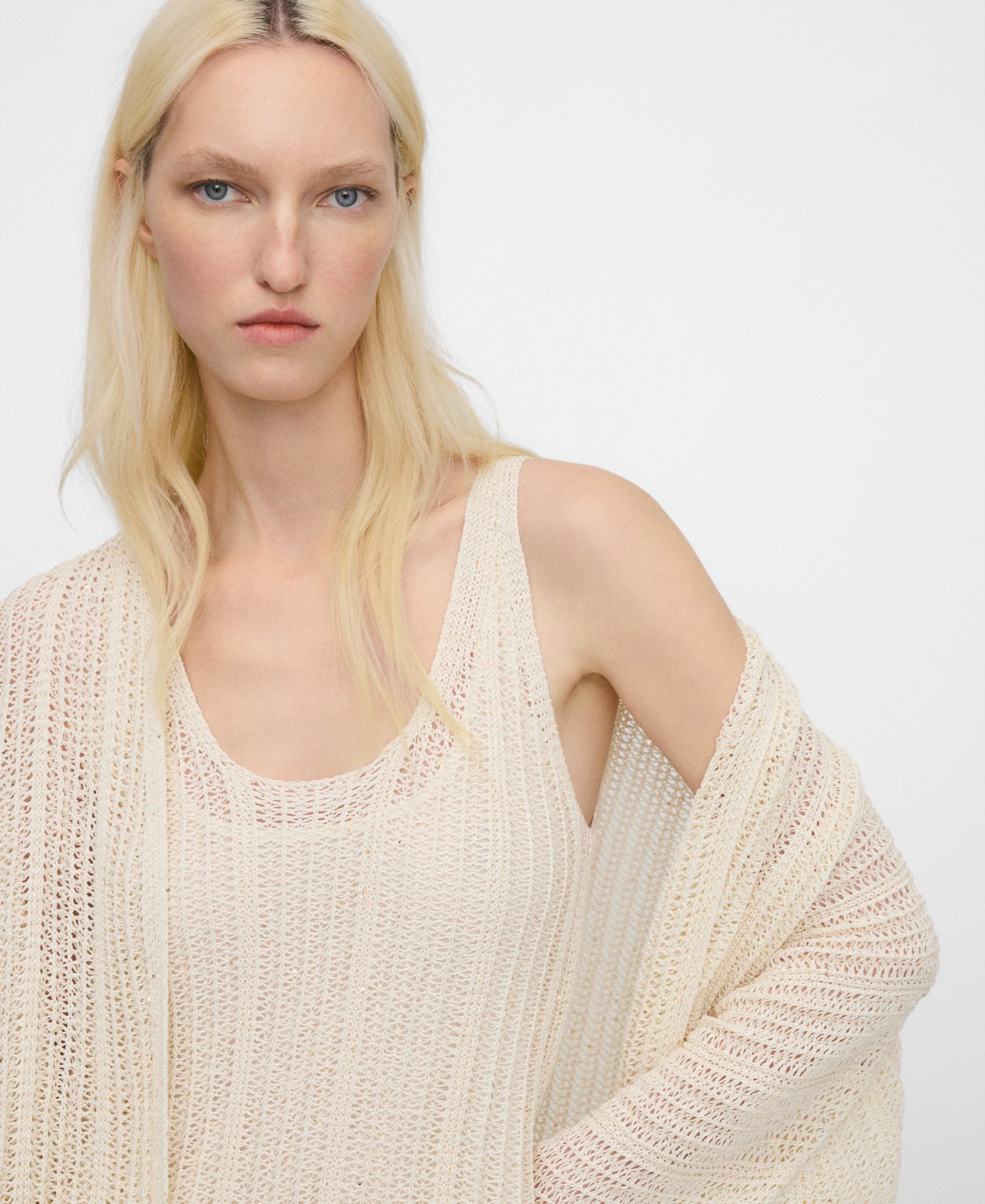 Long openwork knit kimono jacket image number 3