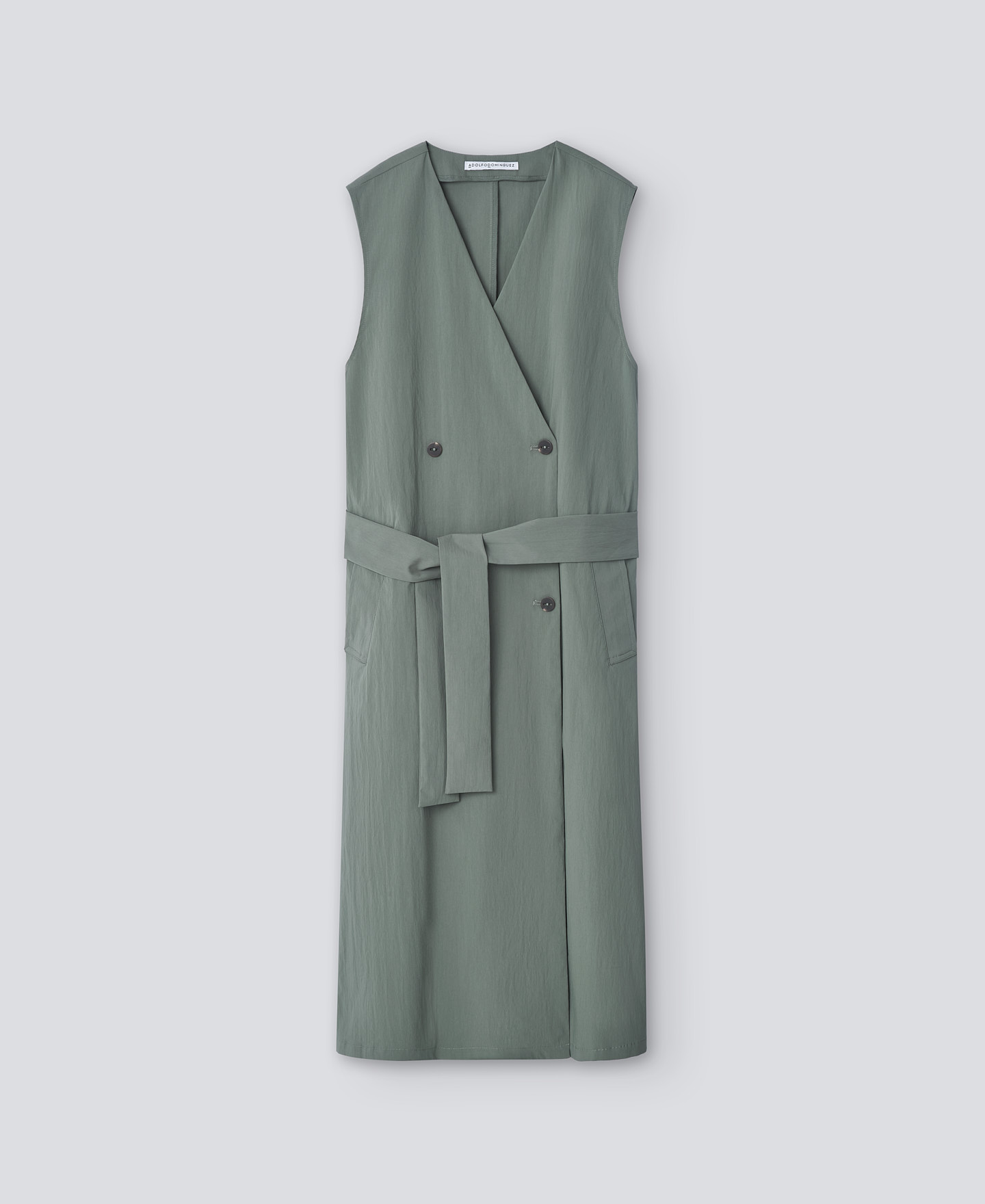 Green long double-breasted vest woman image number 4