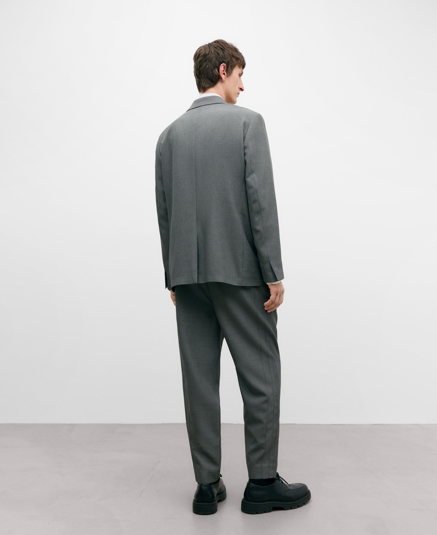 Grey melange one button blazer for men image number 2