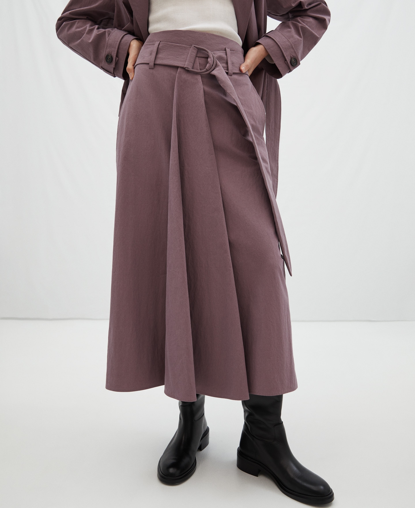Cotton and nylon belted skirt image number 0