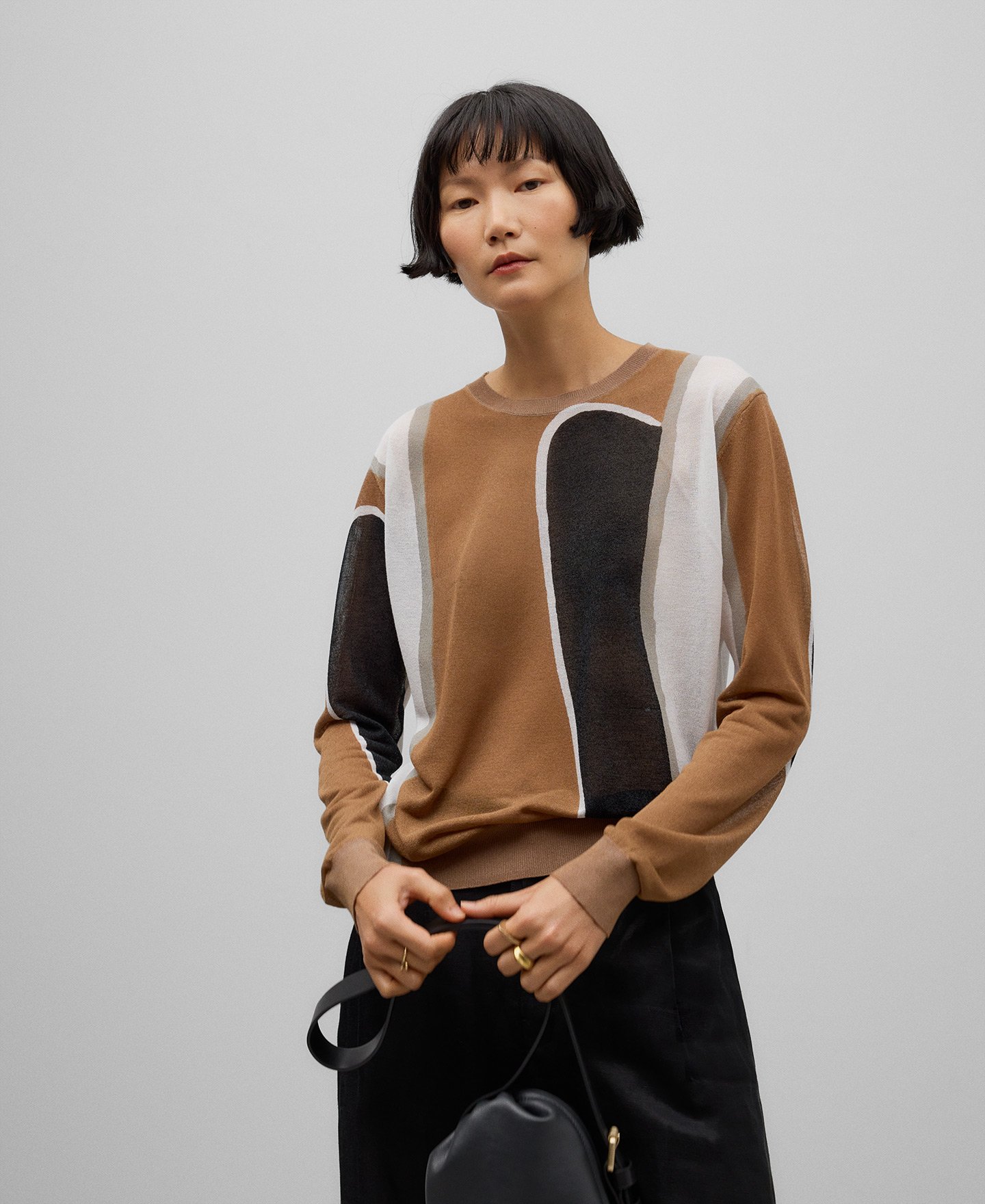 Printed fine knit sweater woman image number 0
