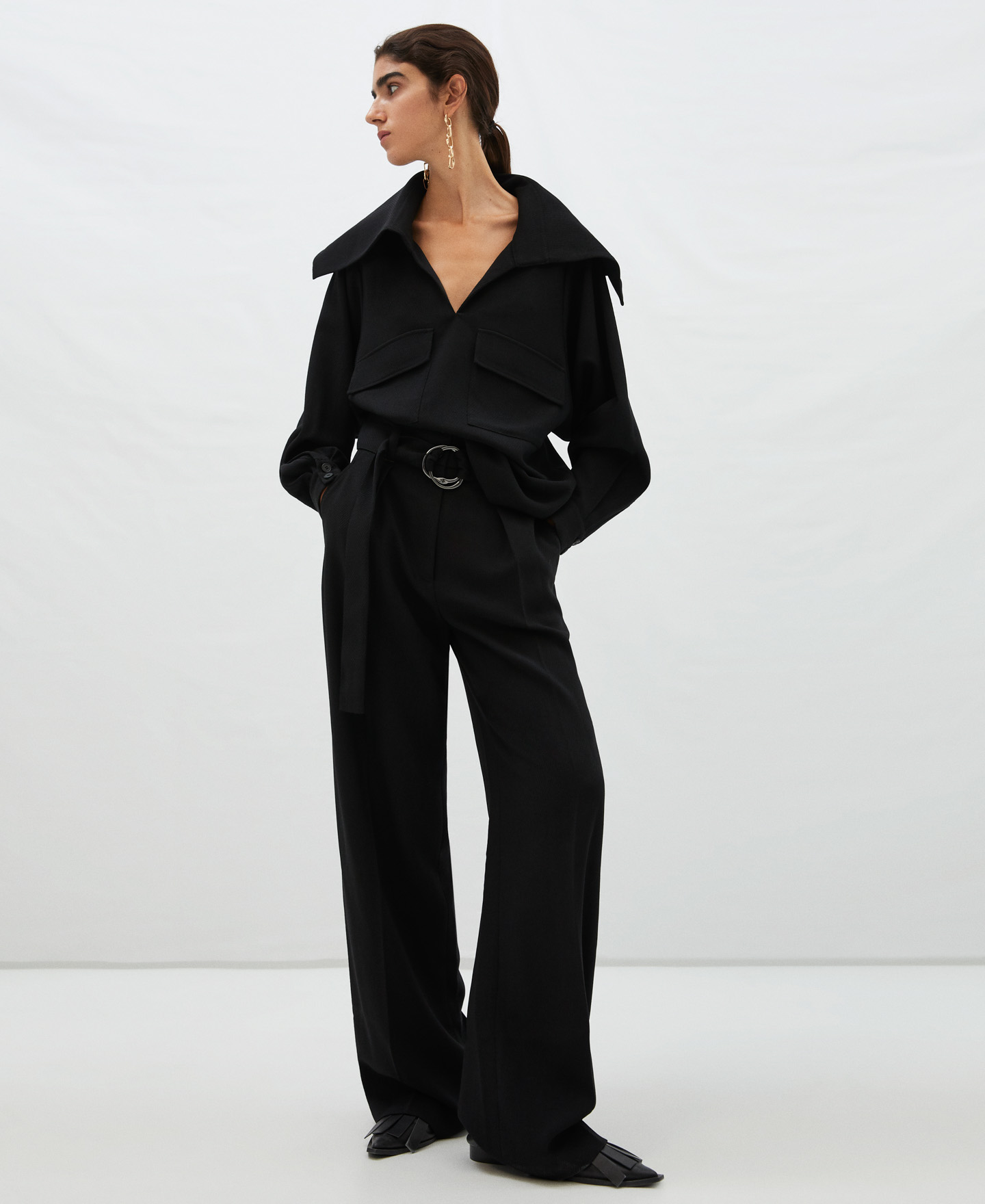 Twill fabric palazzo trousers image number 1