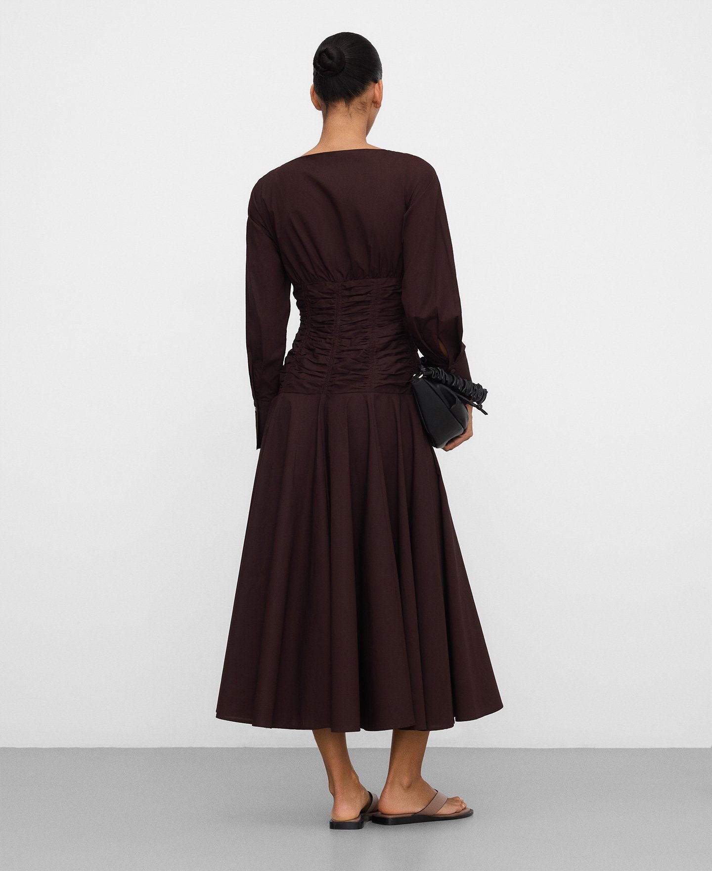 Gathered waist cotton midi dress image number 2