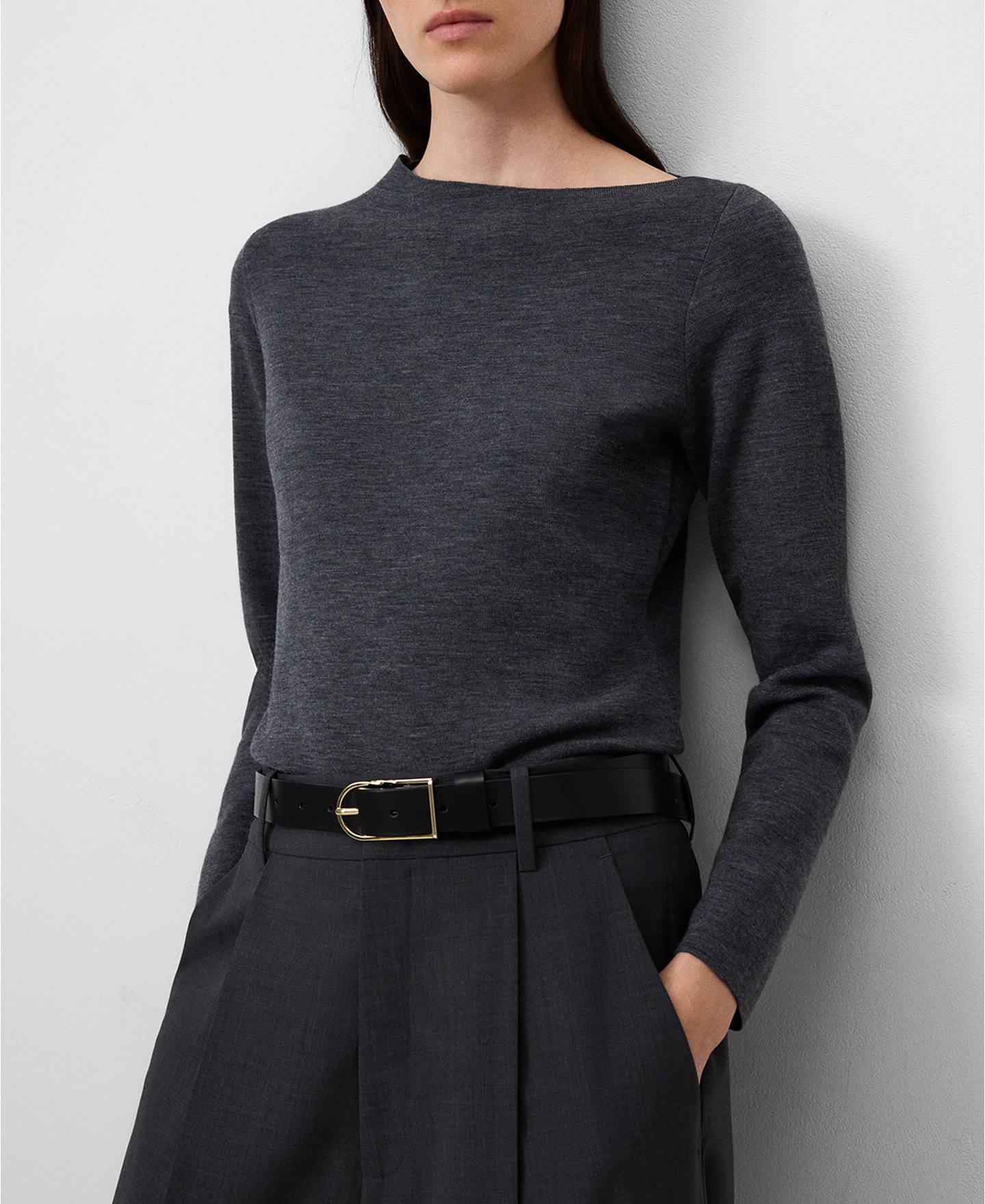 Asymmetric neckline knit sweater image number 0