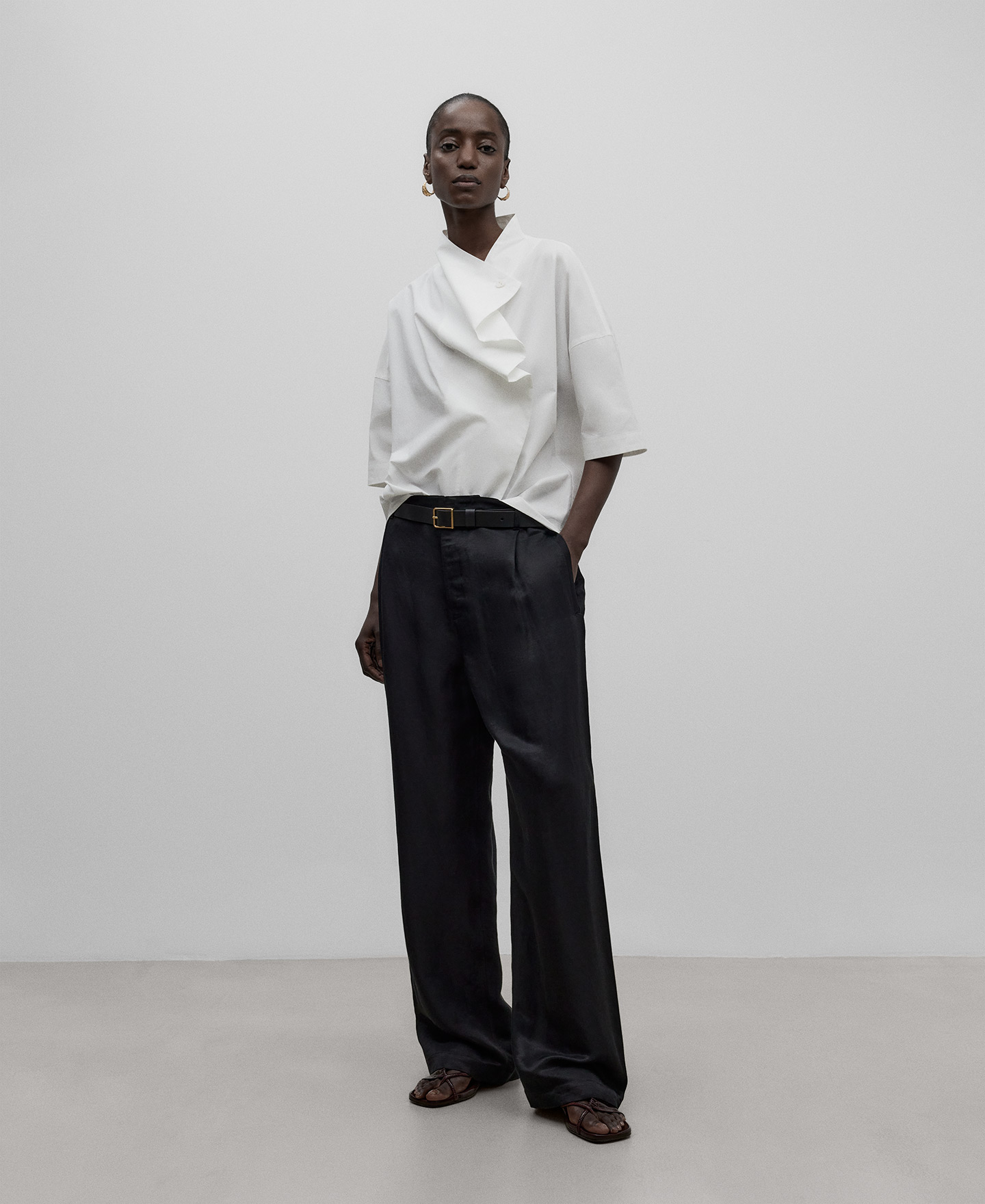 Draped neck cotton shirt woman image number 1
