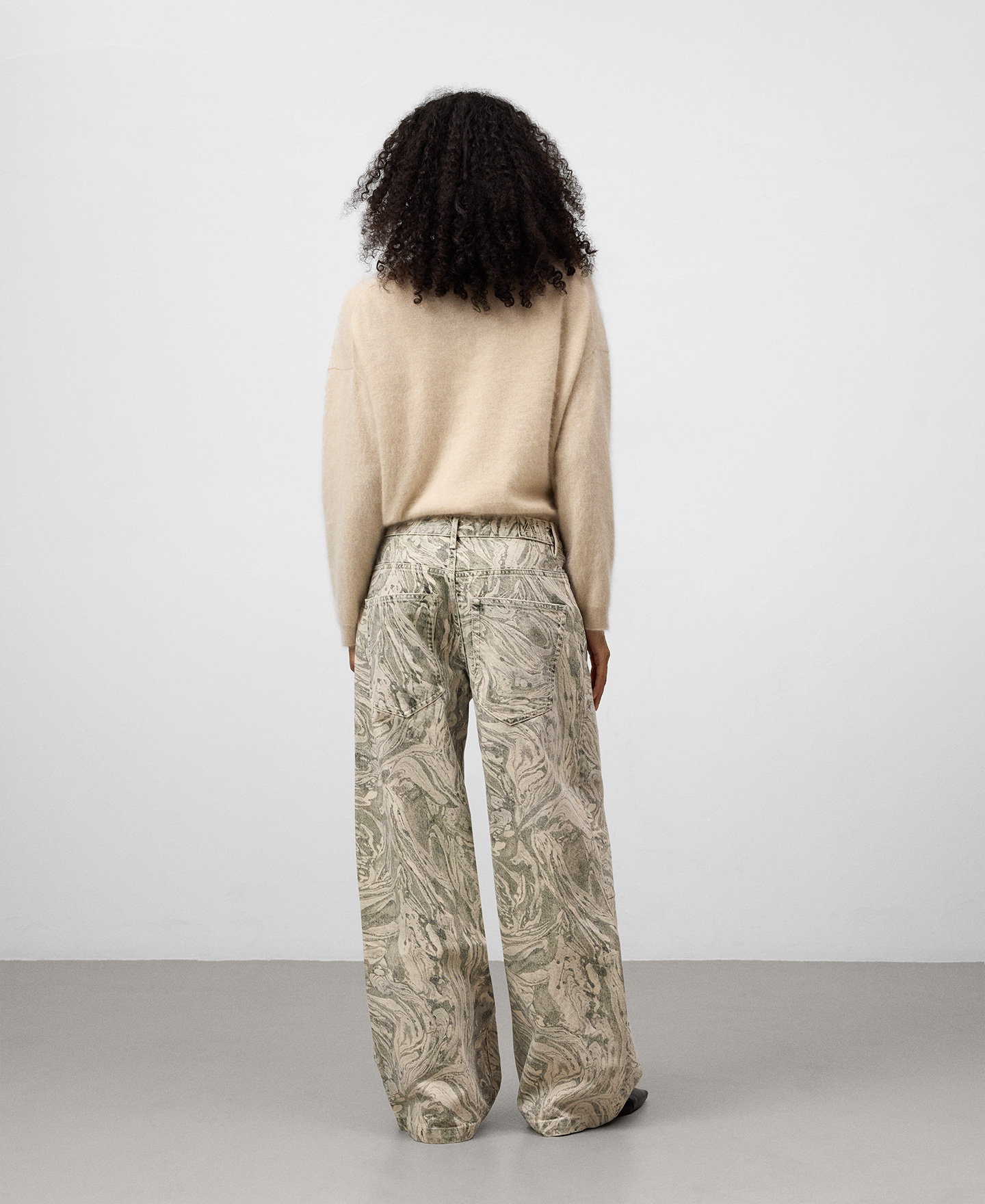 Denim printed wide leg trousers woman image number 2