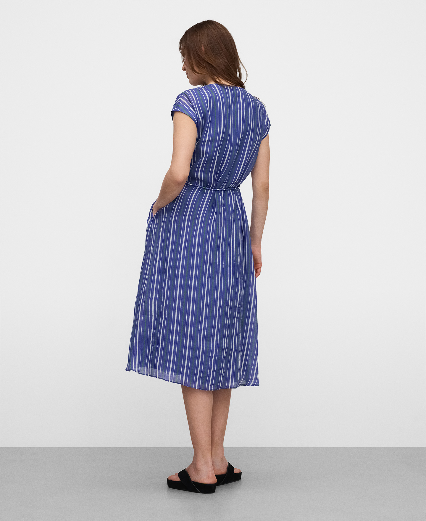 Vestido rayas escote pico ramio image number 2