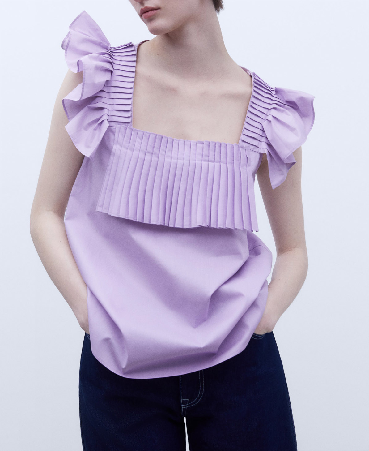Ruffled square neckline top image number 0