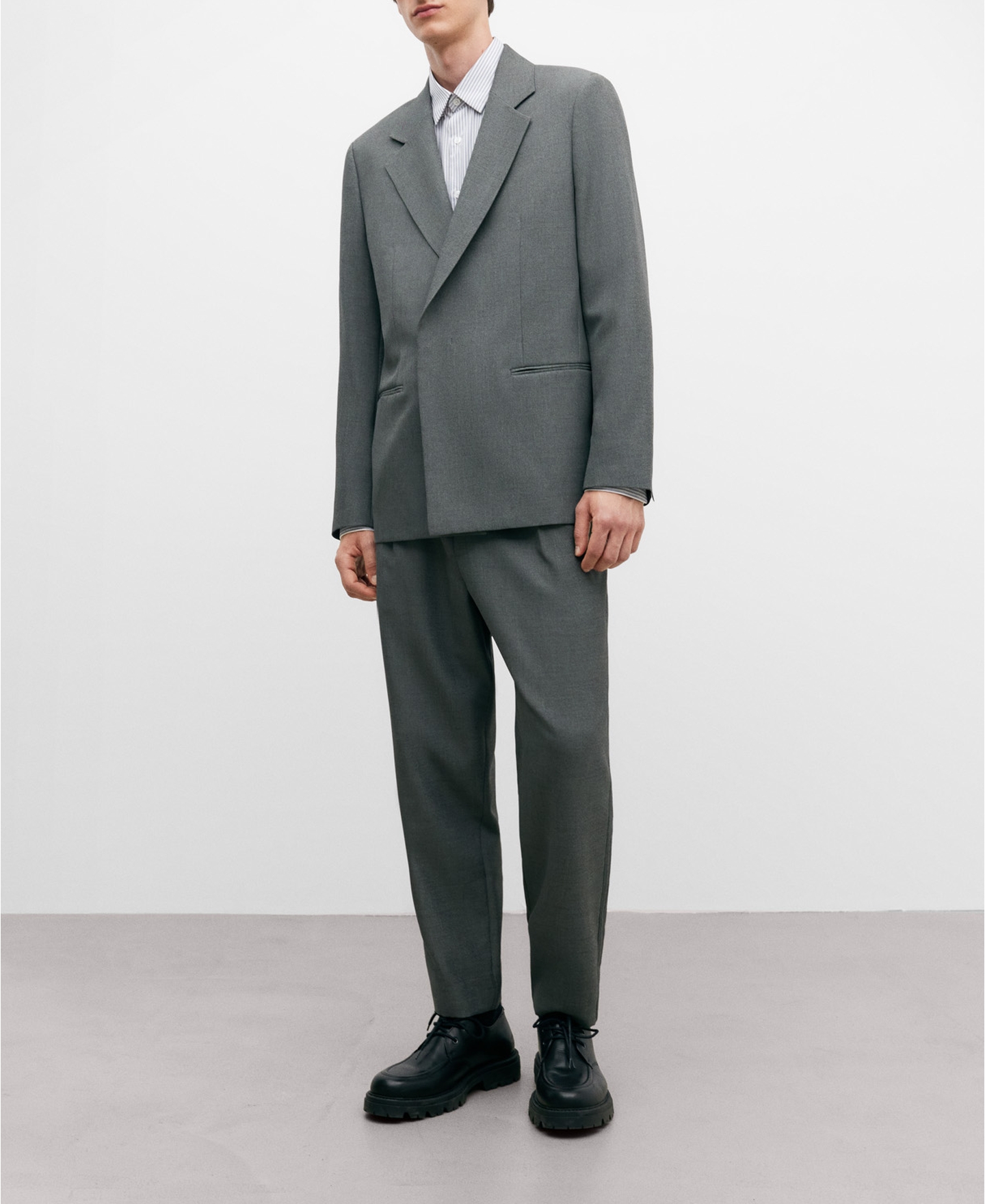 Grey melange one button blazer for men image number 1