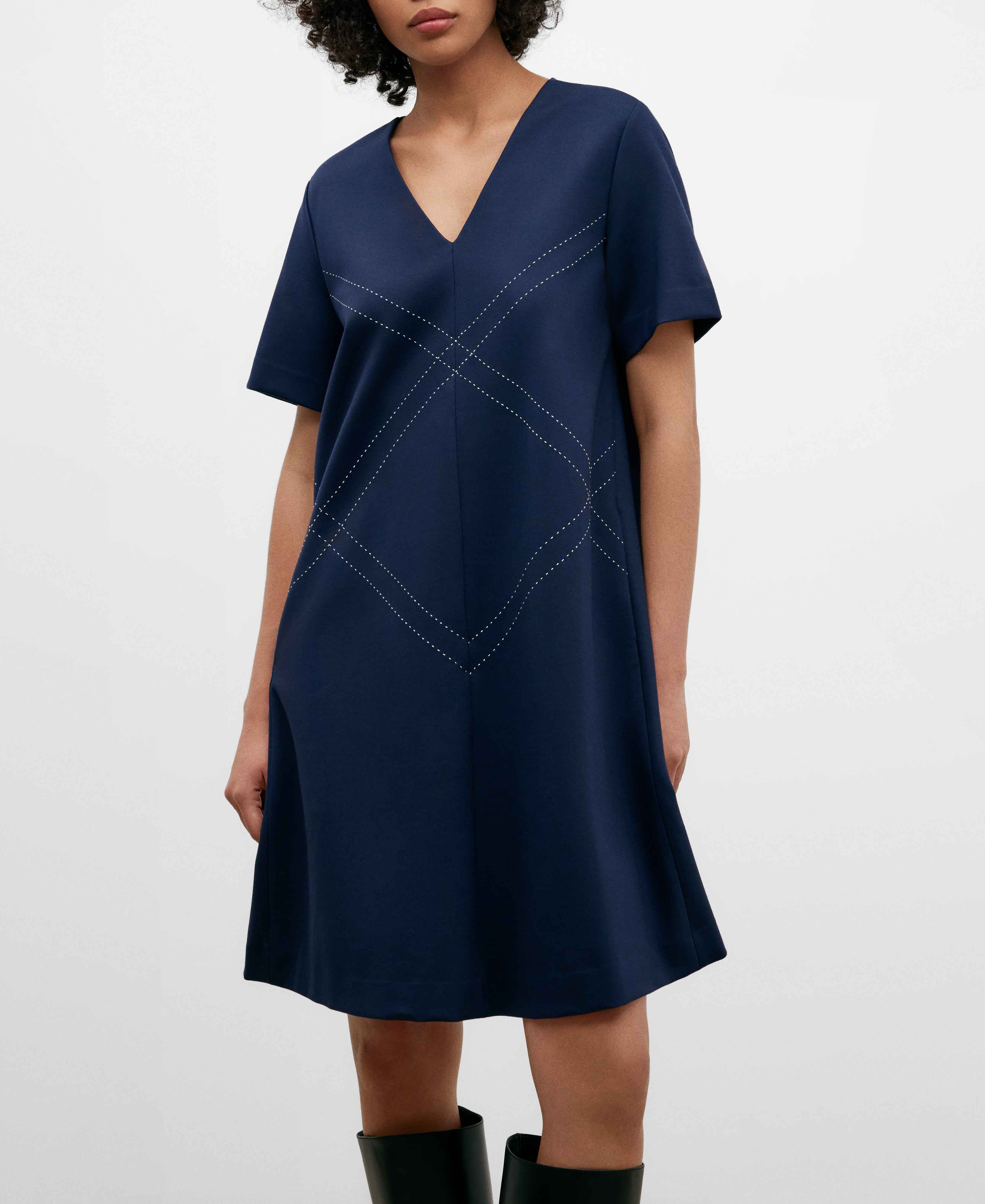 Navy blue viscose fabric dress for women image number 0