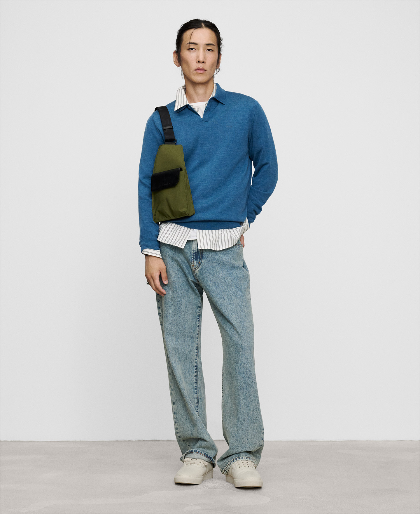 Merino wool long sleeve polo shirt image number 1