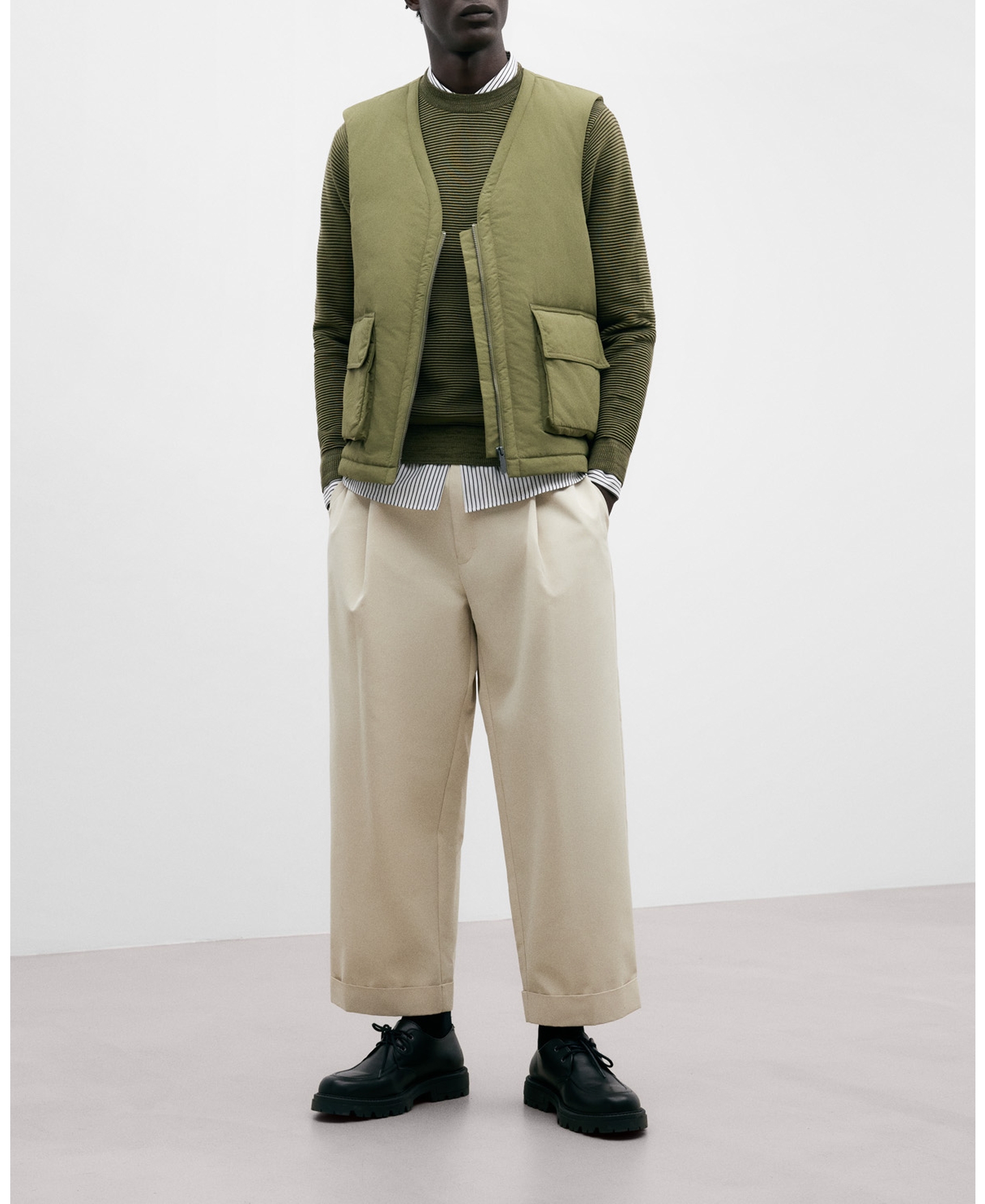 Padded khaki waistcoat image number 1
