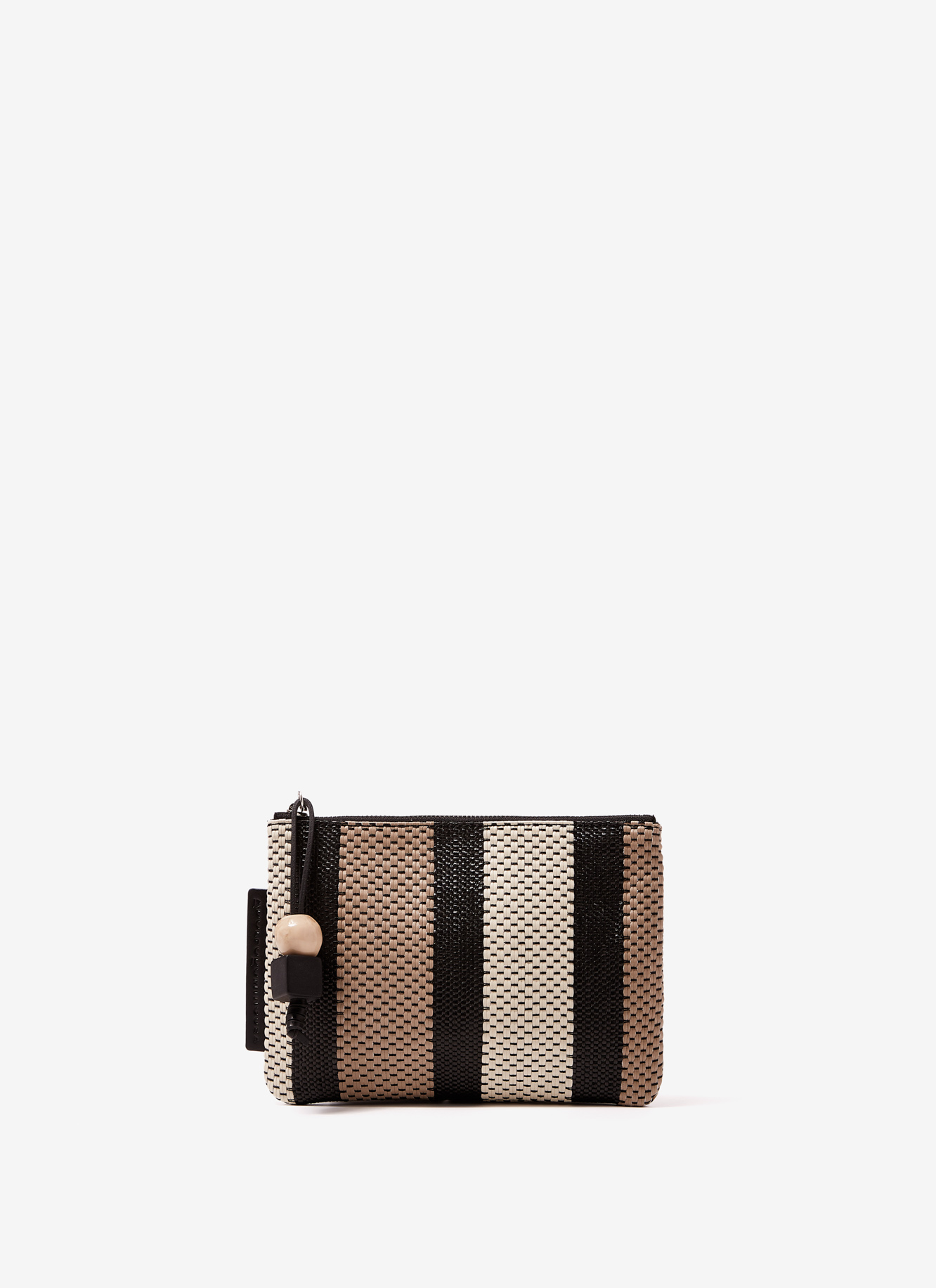 Striped flat wallet with raffia finish image number 0