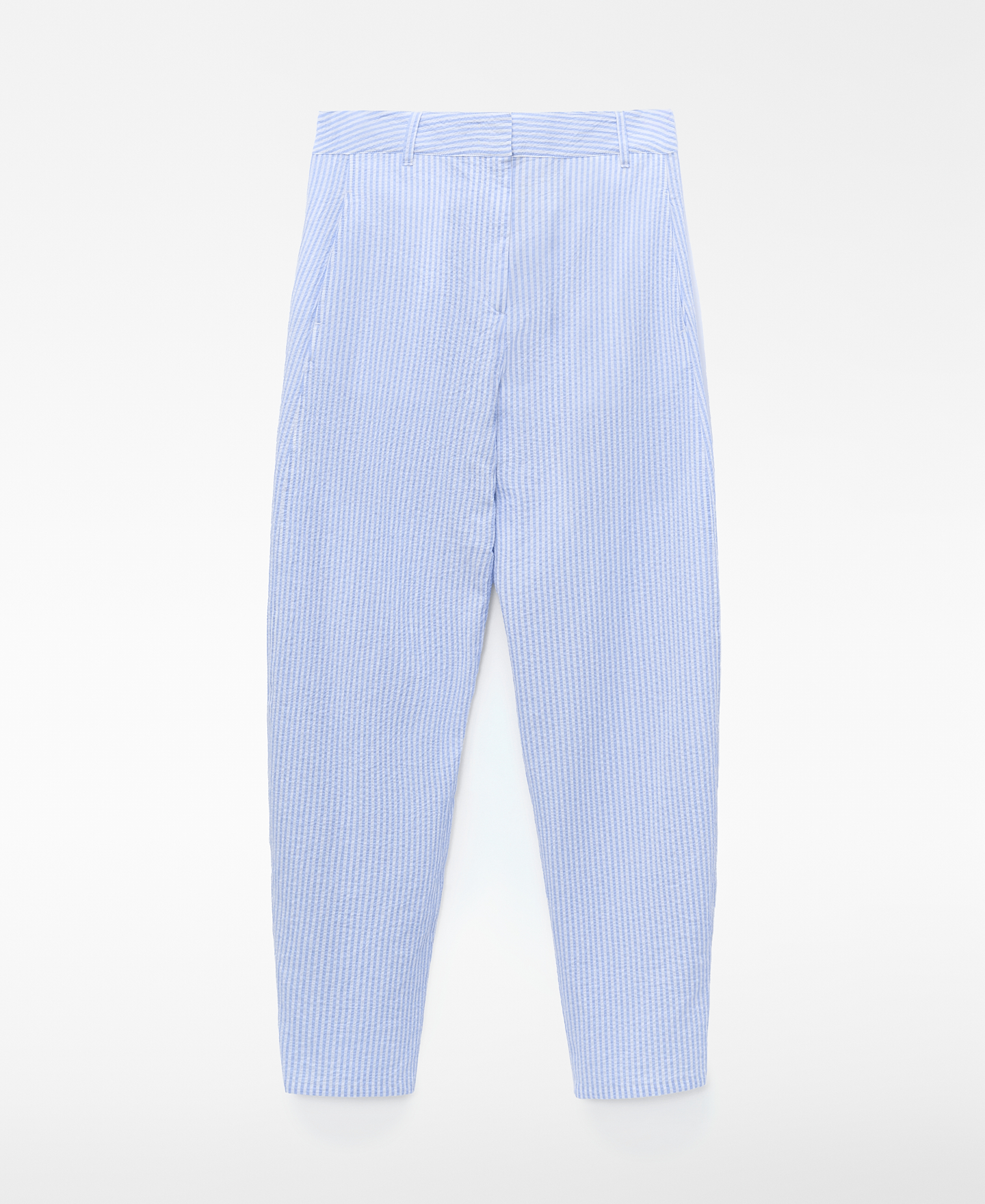 Seersucker striped barrel fit trousers image number 4