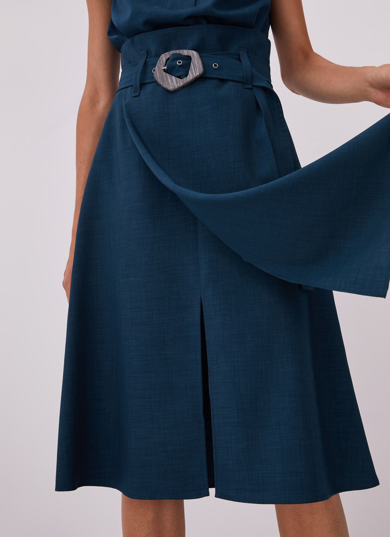 Midi skirt with overlayer and belt image number 0