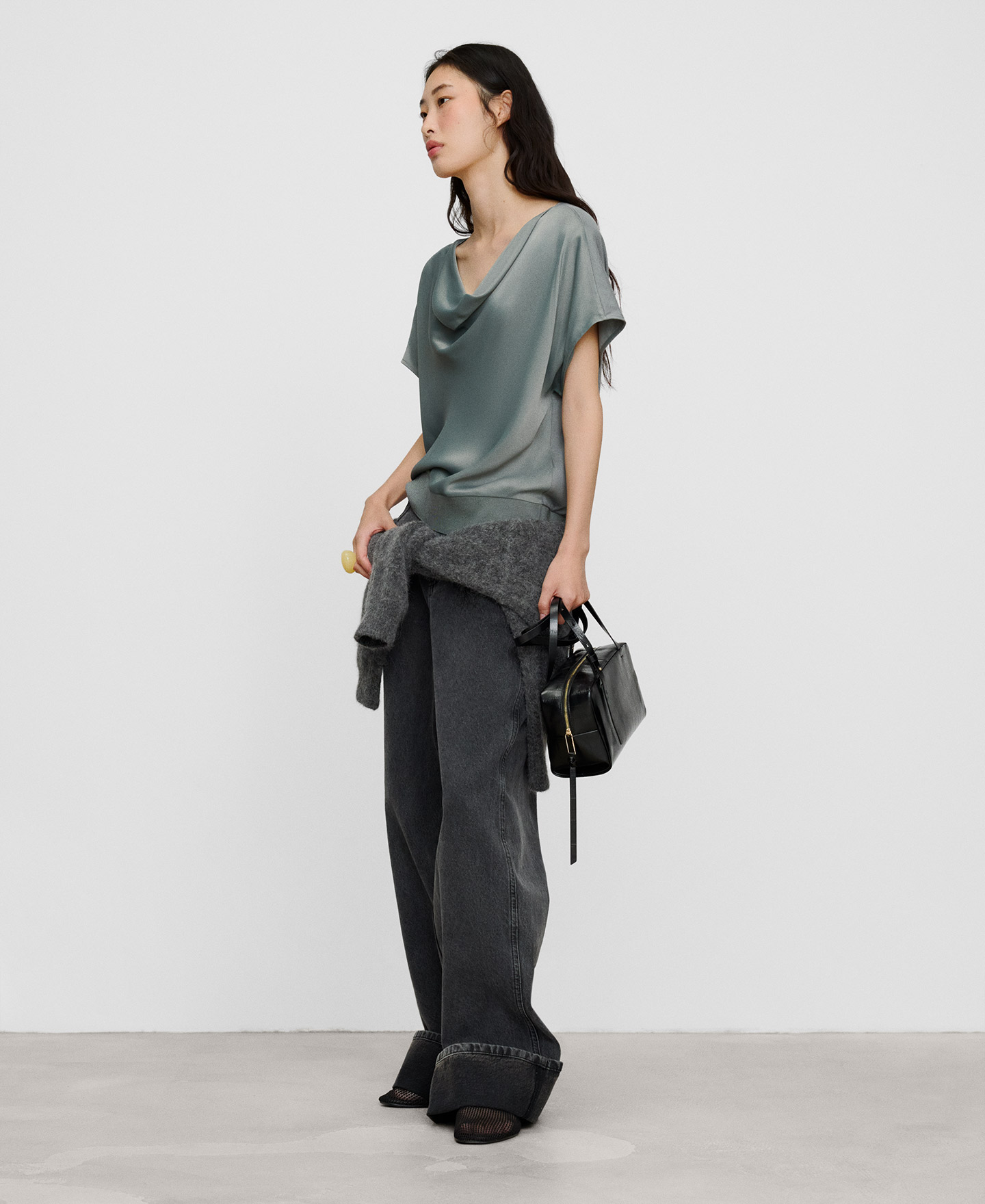 Double-fabric draped neckline T-shirt image number 1