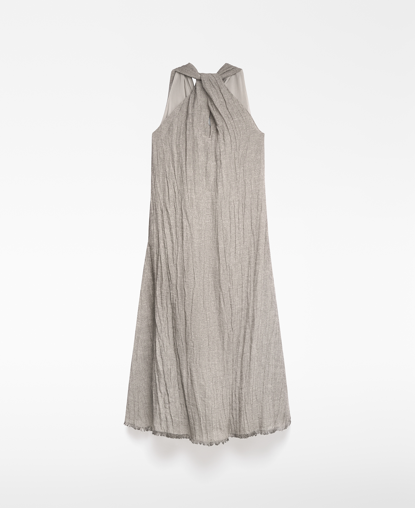 Vestido largo lino escote pico mujer image number 5